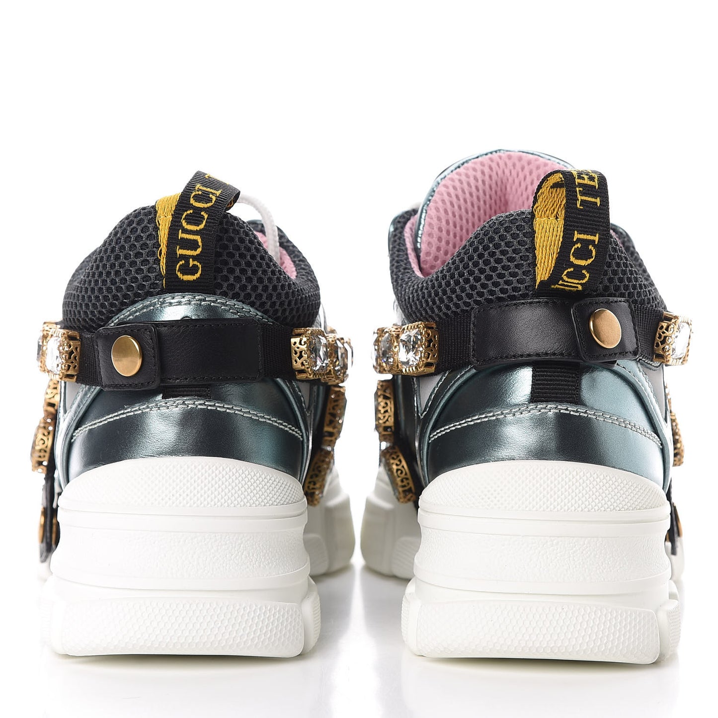 X SEGA Metallic Calfskin Removable Crystals Womens Flashtrek Sneakers 36.5 Lago Loess Silver