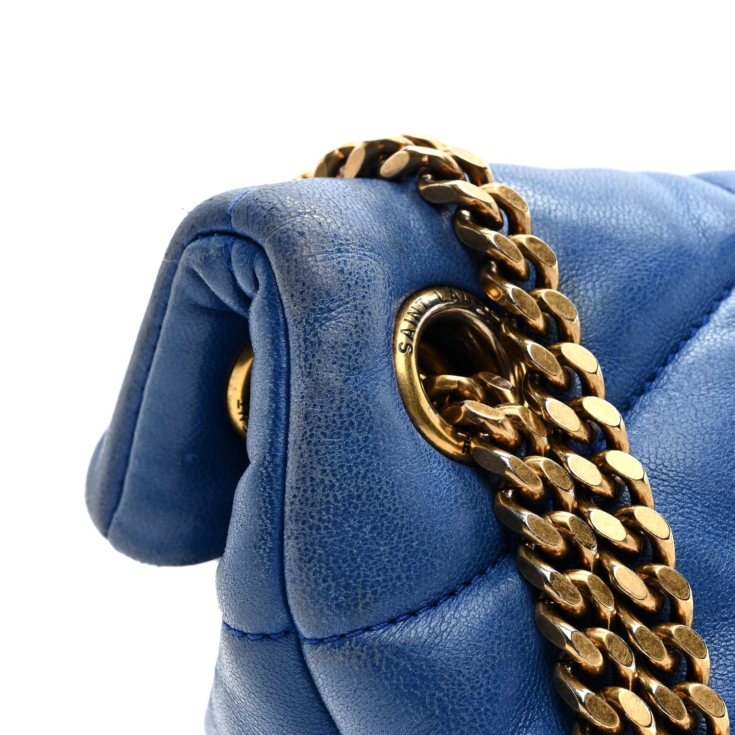 Saint Laurent Lambskin Quilted Small Loulou Puffer Monogram Chain Satchel Majorele Blue 10 of 11