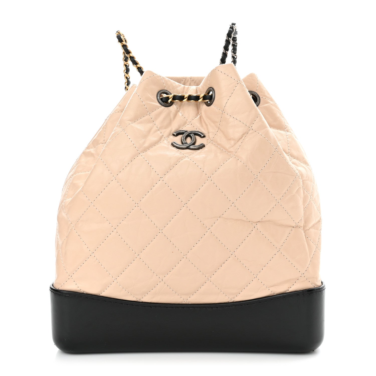 Chanel Aged Calfskin Quilted Gabrielle Backpack Beige Black 1 of 10