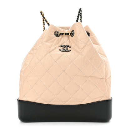 Chanel Aged Calfskin Quilted Gabrielle Backpack Beige Black 1 of 10