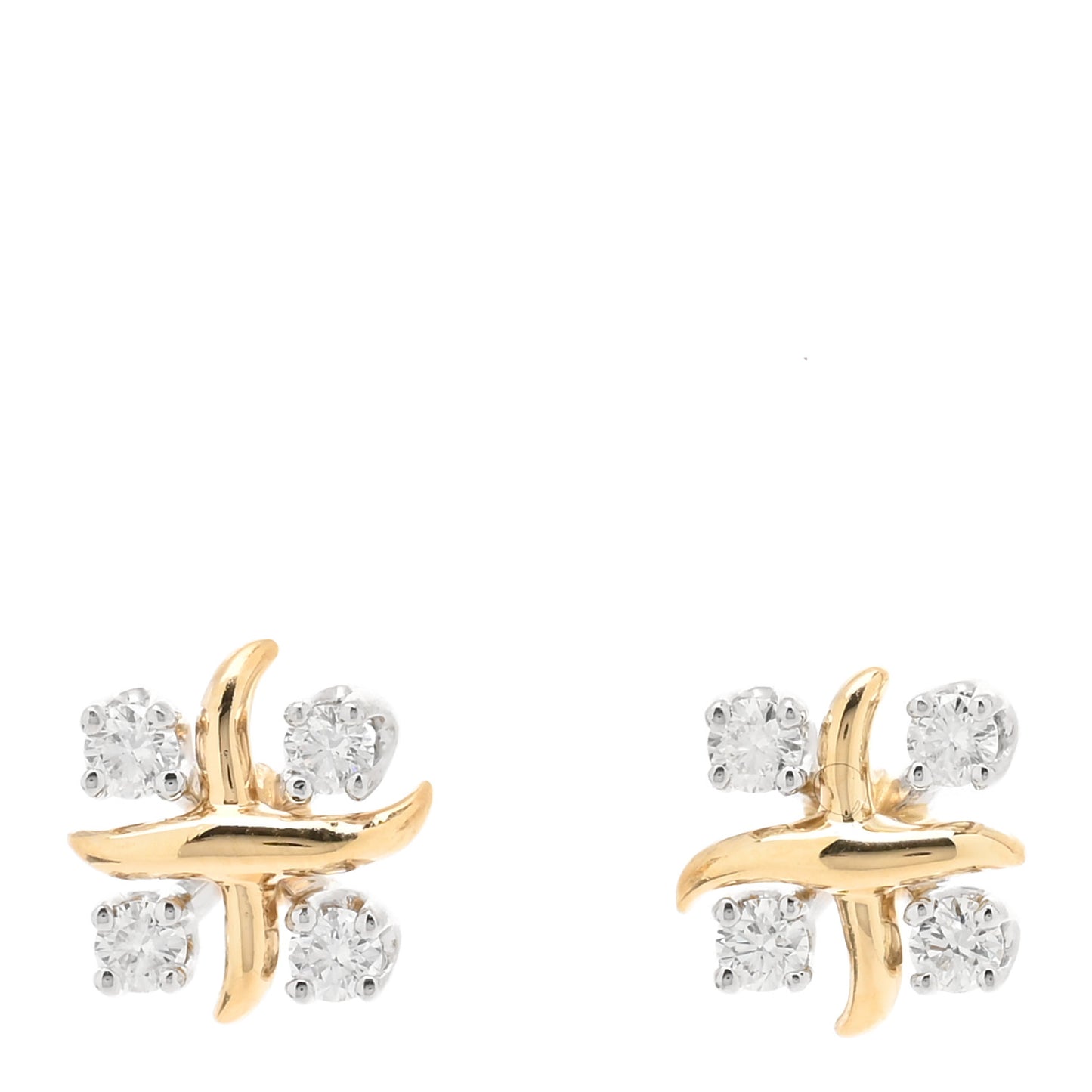 Platinum 18K Yellow Gold Diamond Schlumberger Lynn Earrings