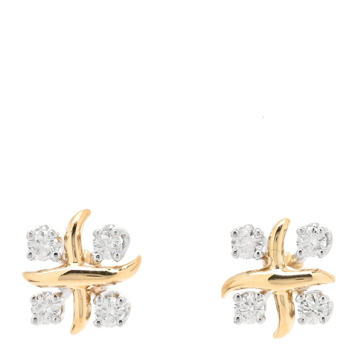 Tiffany Platinum 18K Yellow Gold Diamond Schlumberger Lynn Earrings 1 of 4