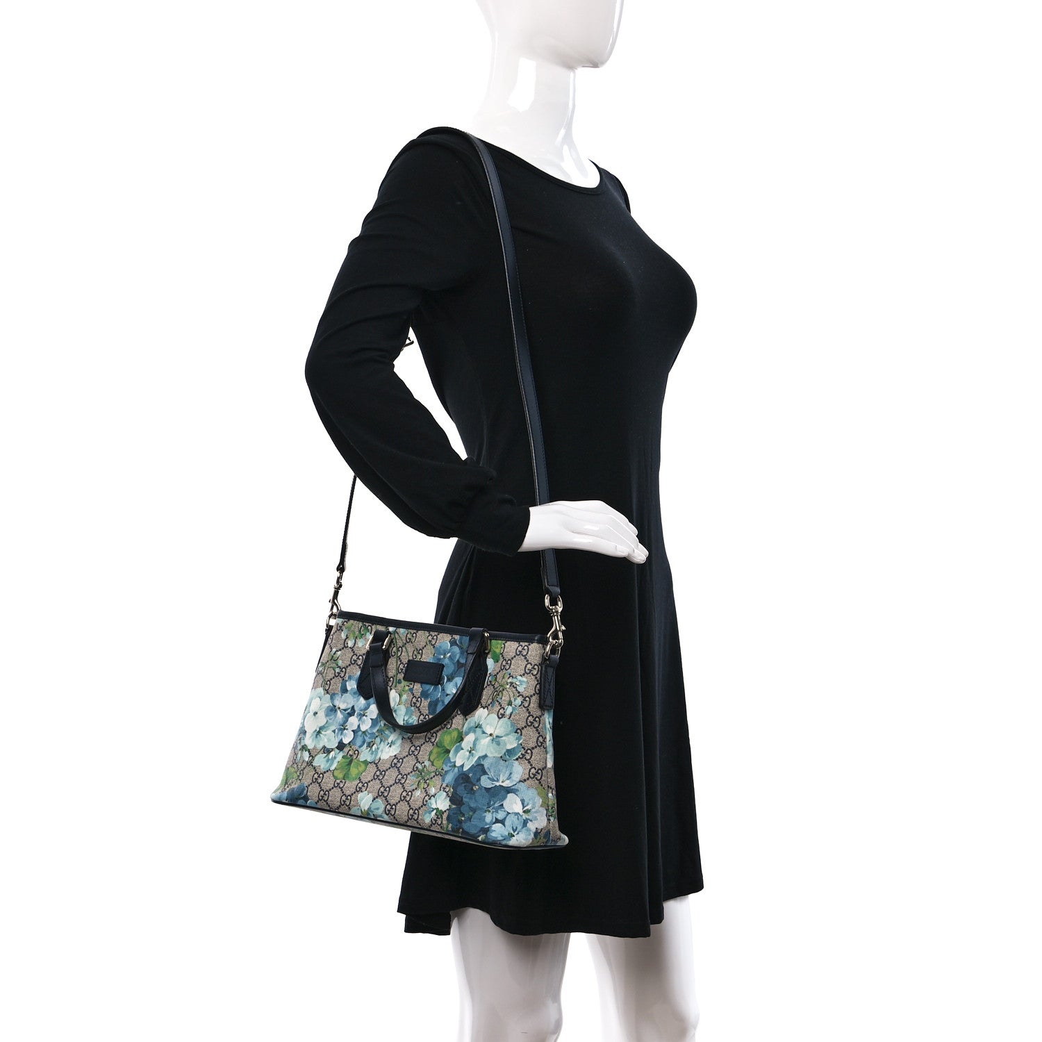 Gucci GG Supreme Monogram Blooms Small Zippered Tote Blue 2 of 11