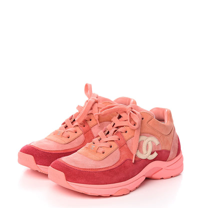 Chanel Nylon Lambskin Suede Calfskin CC Sneakers 37.5 Pink 3 of 8