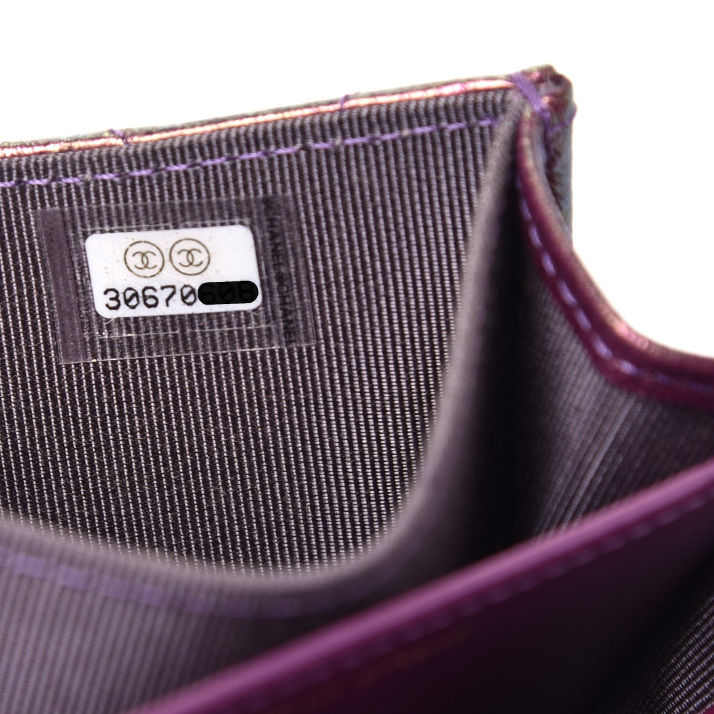 Iridescent Lambskin Quilted Flap Card Holder Purple