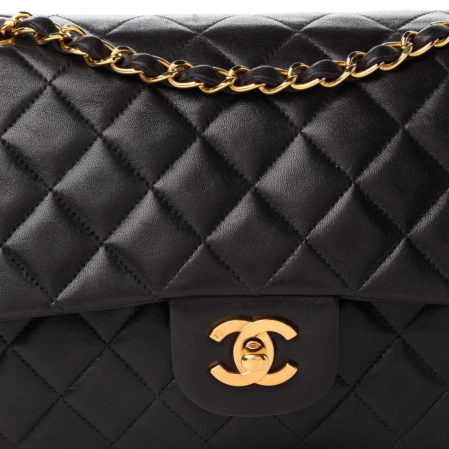 Lambskin Quilted Medium Double Flap Black