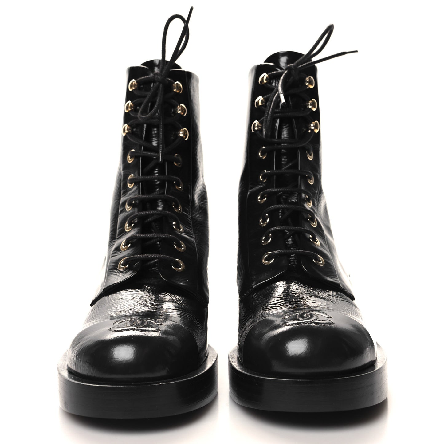 Shiny Goatskin Cap Toe Combat Boots 37.5 Black Dark Grey
