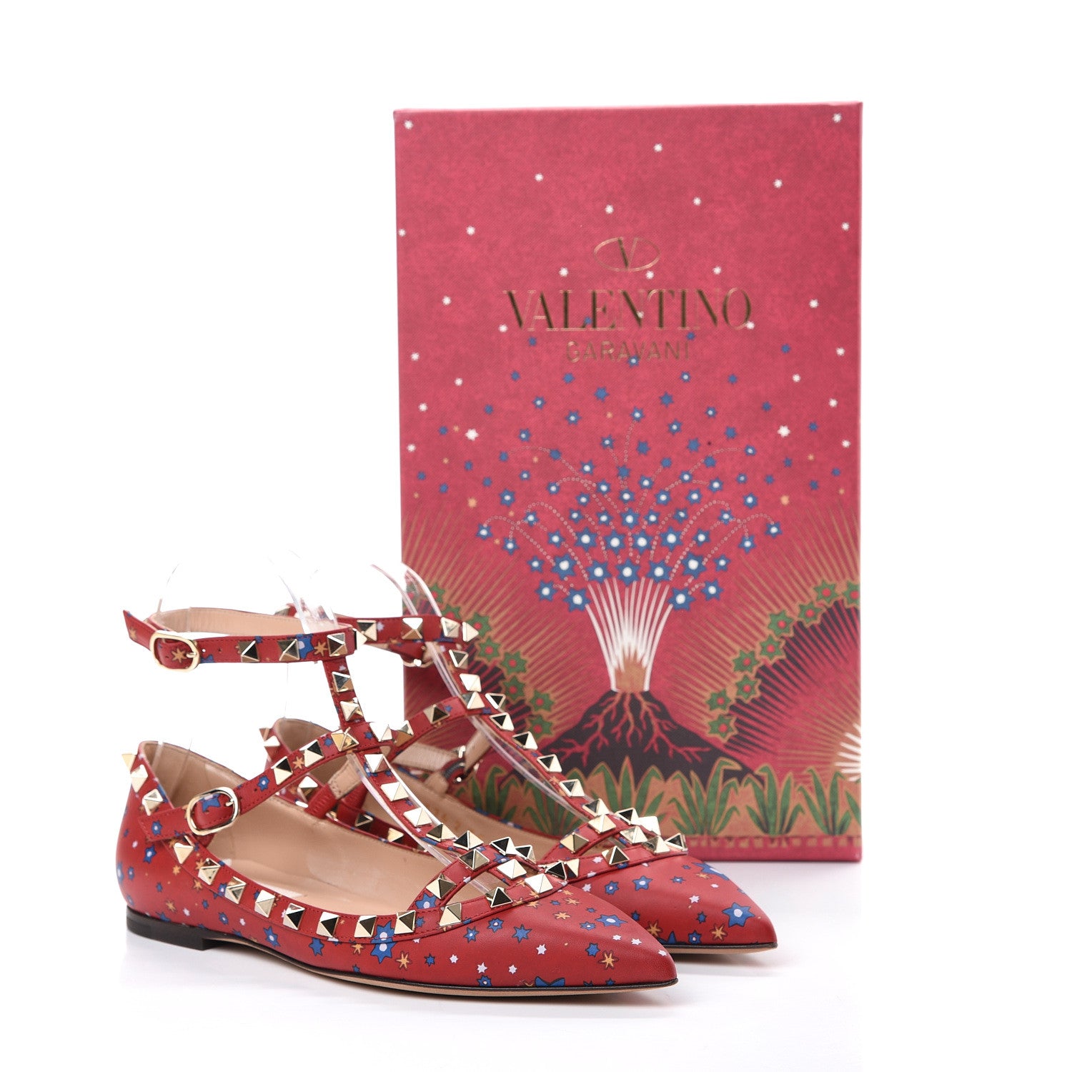 Valentino Garavani Nappa Volcano Print Rockstud Cage Ballerina Flats 35 Rosso 8 of 8