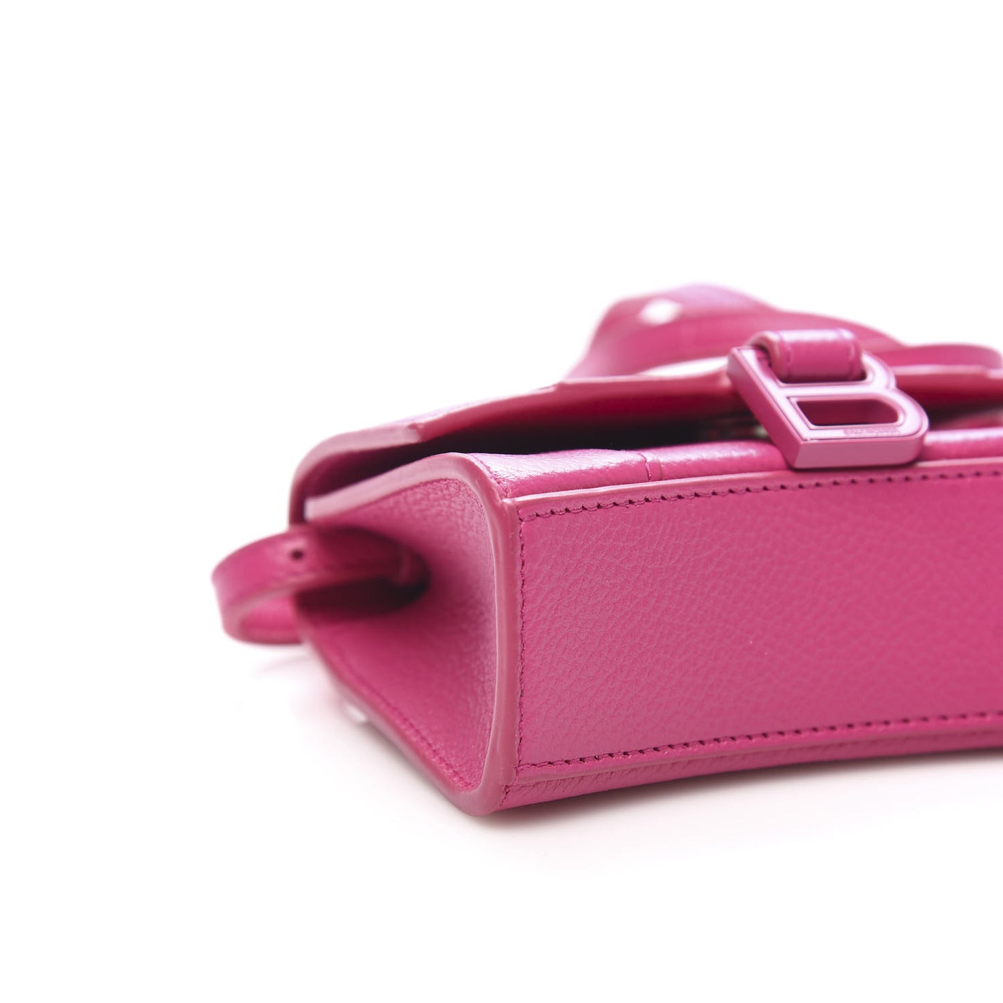 Grained Calfskin Tonal B Hourglass Top Handle Bag Mini Fuchsia