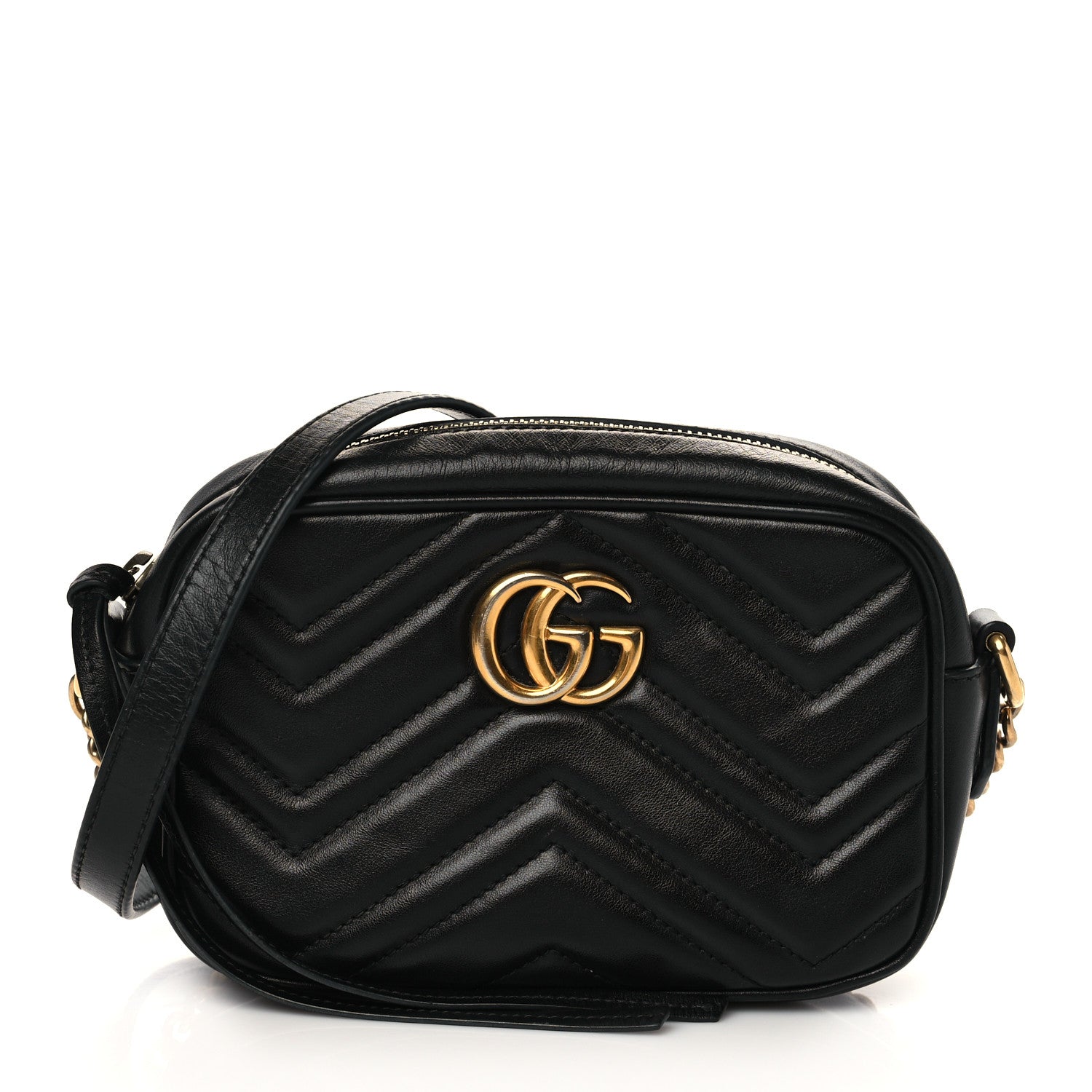 Gucci Calfskin Matelasse Mini GG Marmont Chain Shoulder Bag Black 1 of 7