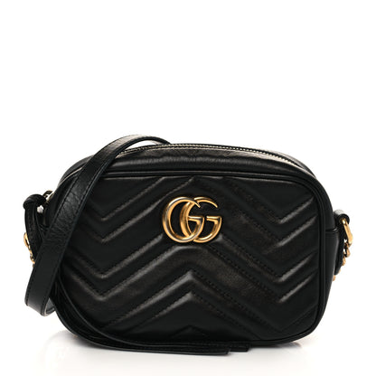 Gucci Calfskin Matelasse Mini GG Marmont Chain Shoulder Bag Black 1 of 7