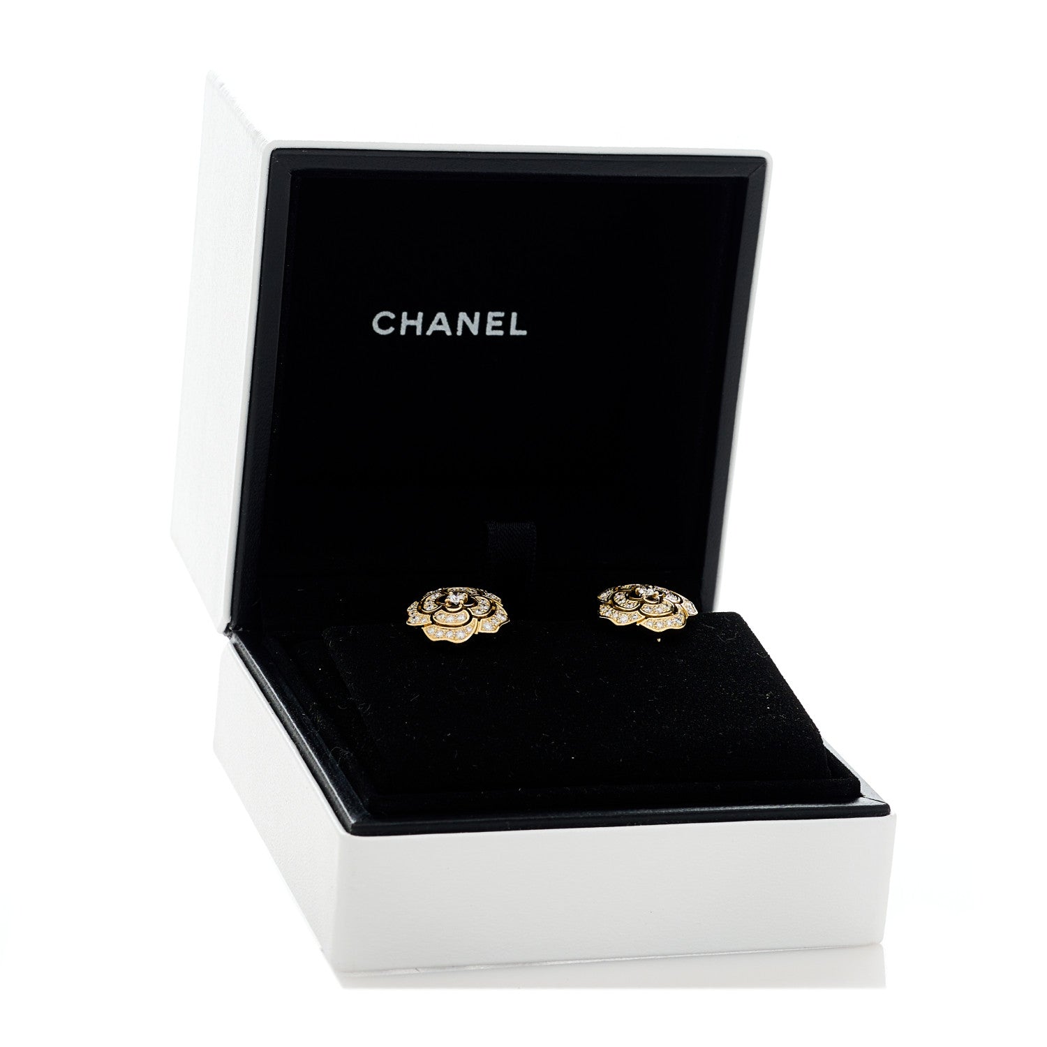 Chanel 18K Yellow Gold Diamond Bouton de Camélia Earrings 2 of 7