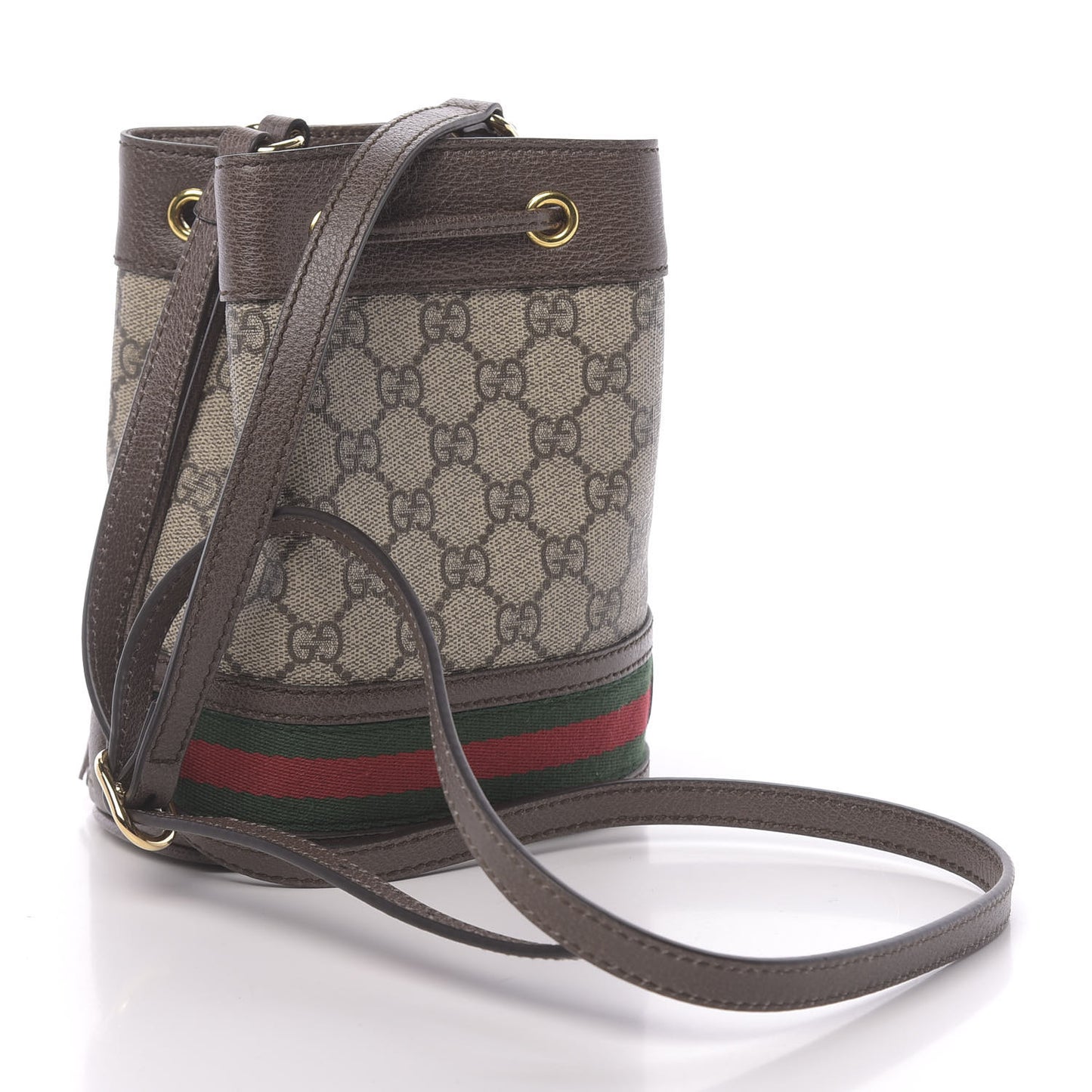 GG Supreme Monogram Web Mini Ophidia Bucket Bag Brown