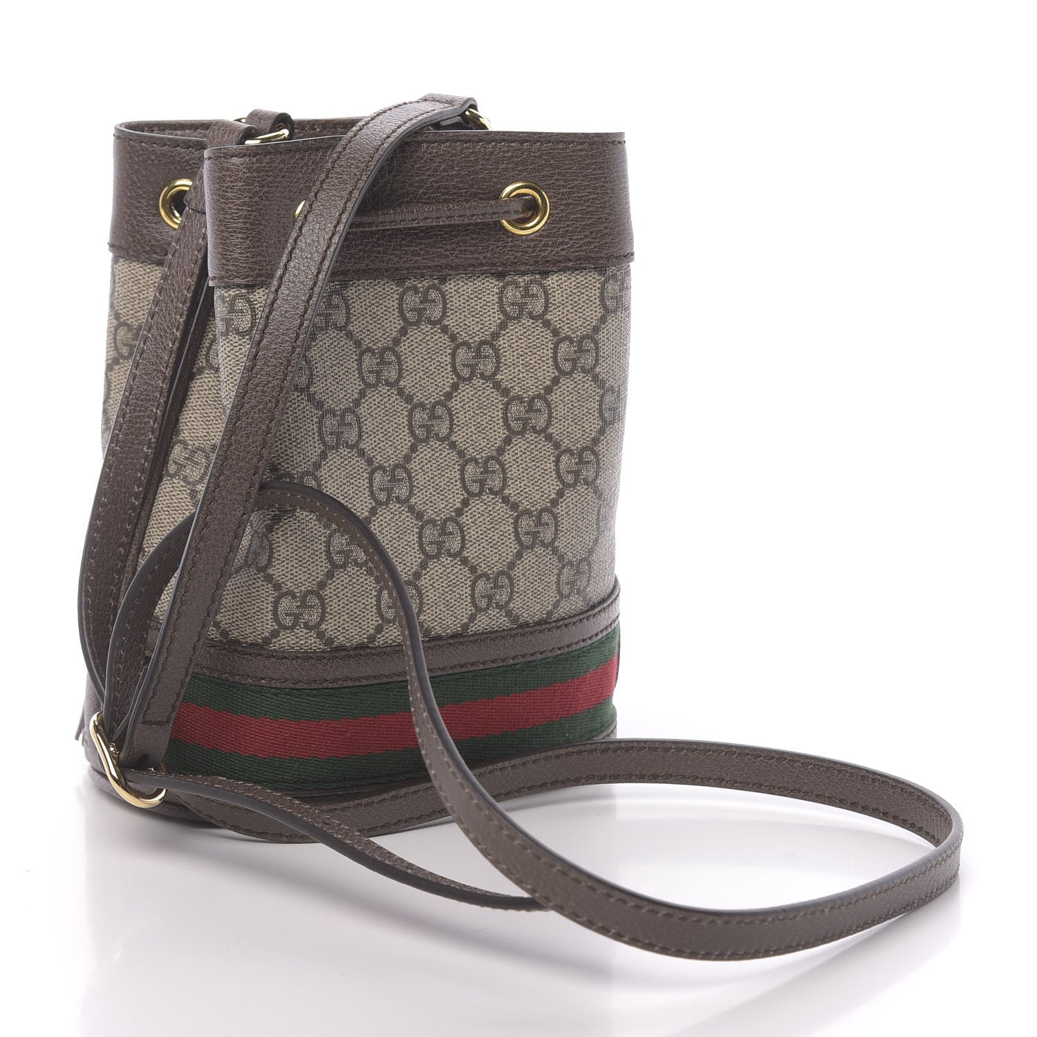 Gucci GG Supreme Monogram Web Mini Ophidia Bucket Bag Brown 3 of 9
