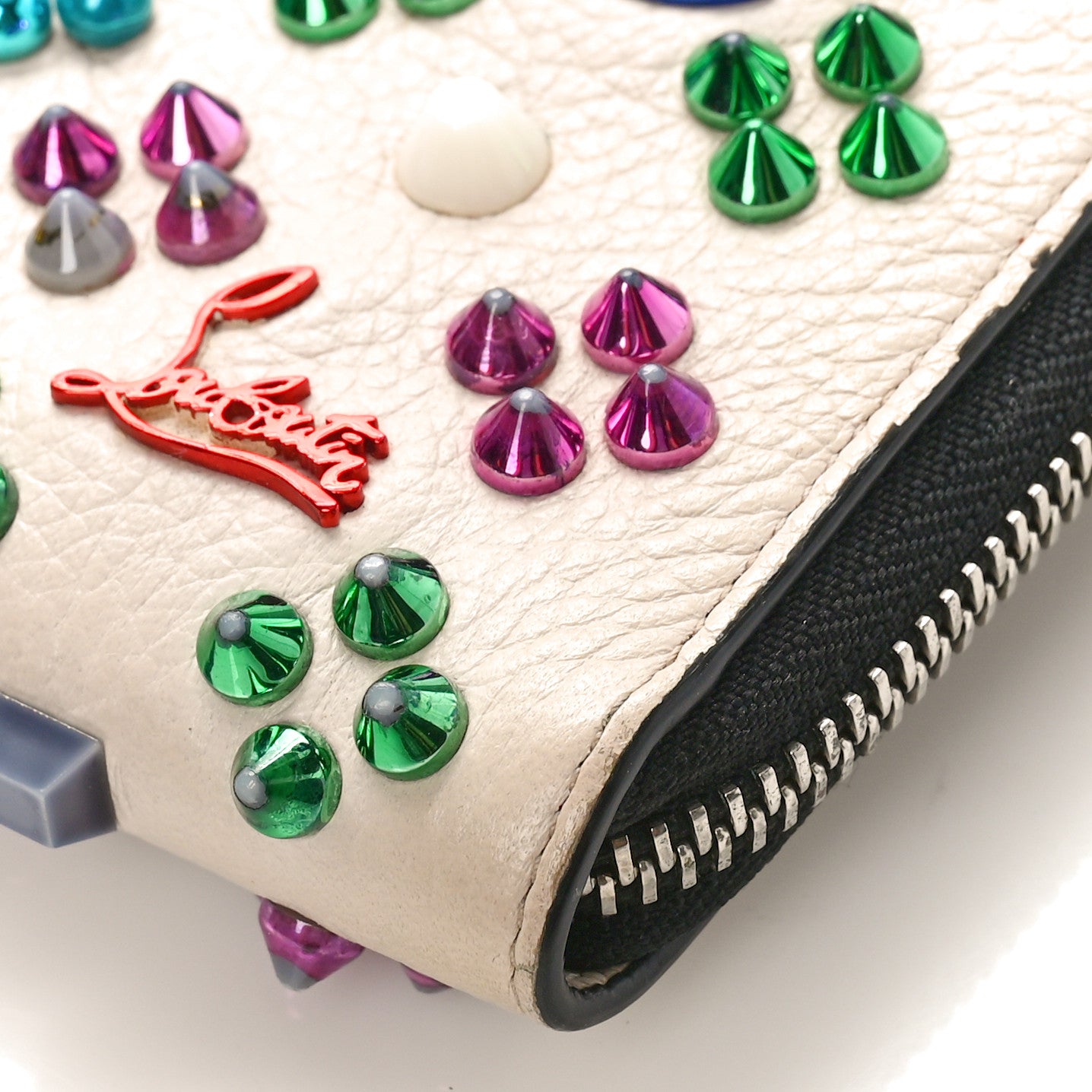 Christian Louboutin Calfskin Panettone Spiked Zip Around Wallet Ivory 9 of 9