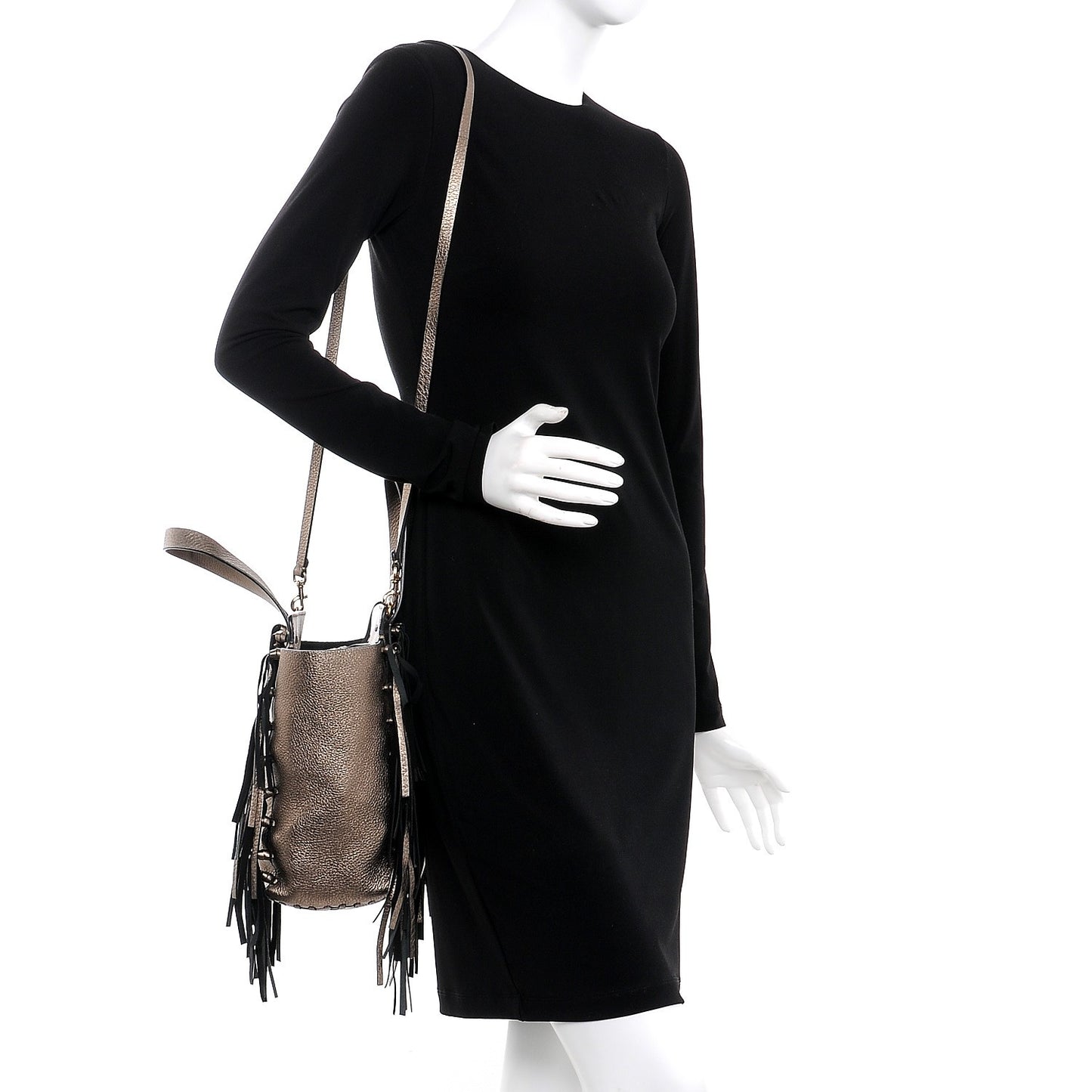 Metallic Grained Calfskin C-Rockee Fringe Tote Sasso