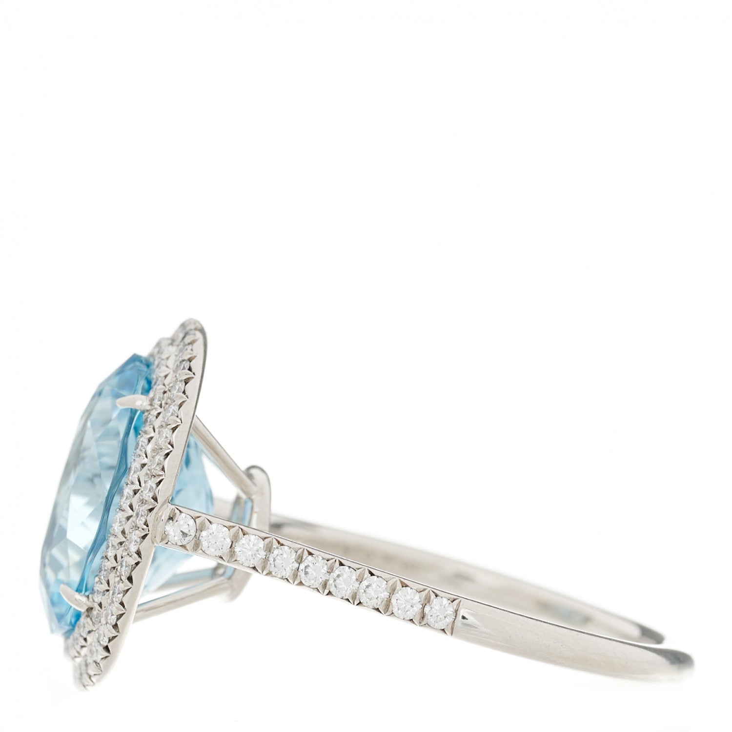 Tiffany Platinum Diamond Aquamarine Soleste Oval Double Halo Ring 65 11 3 of 7