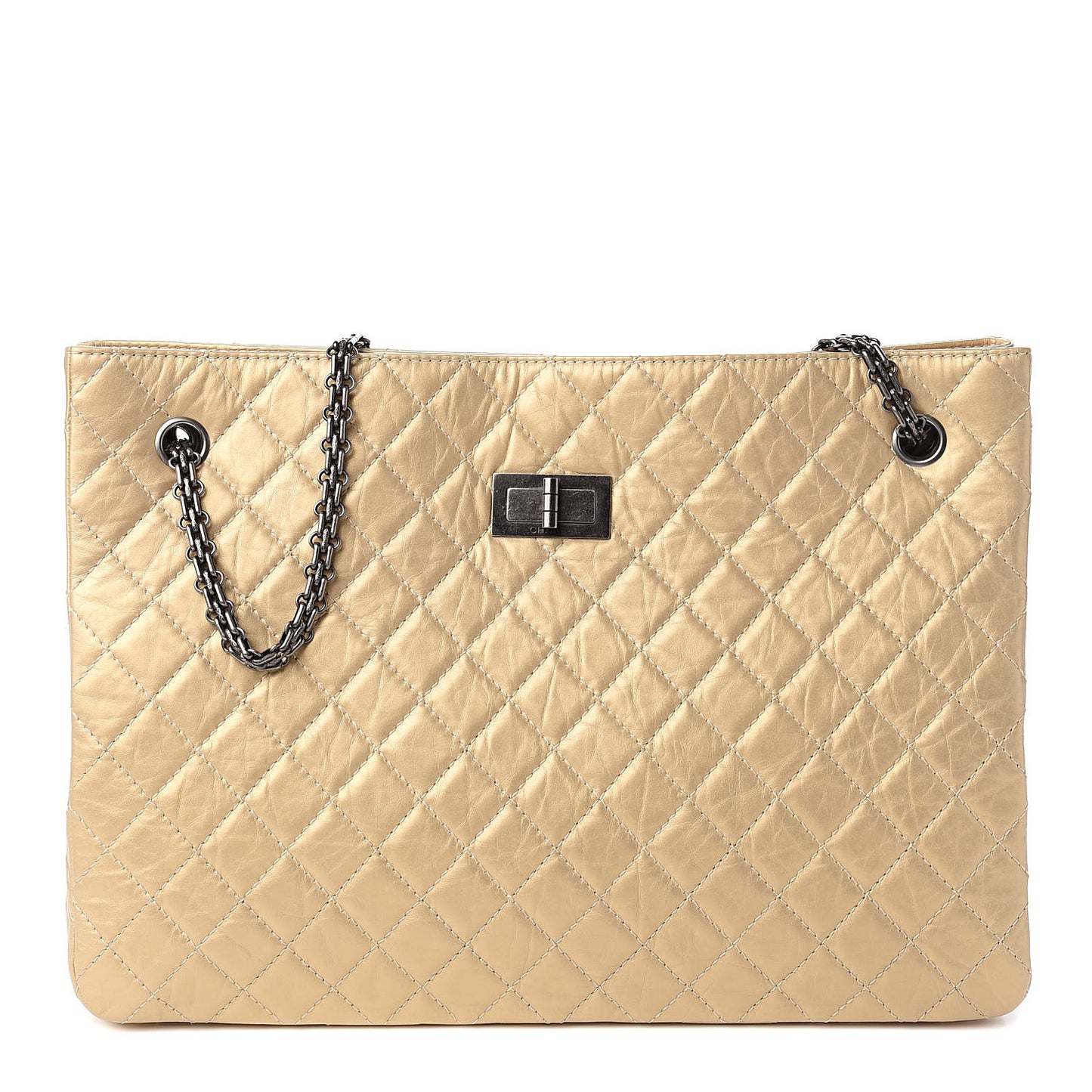 Metallic Aged Calfskin Quilted Reissue 2.55 Tote Light Gold