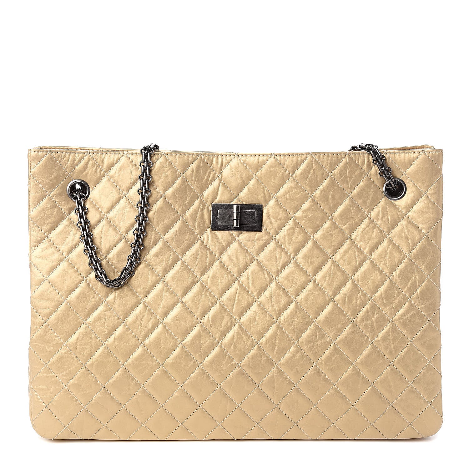 Chanel Metallic Aged Calfskin Quilted Reissue 2.55 Tote Light Gold 1 of 11