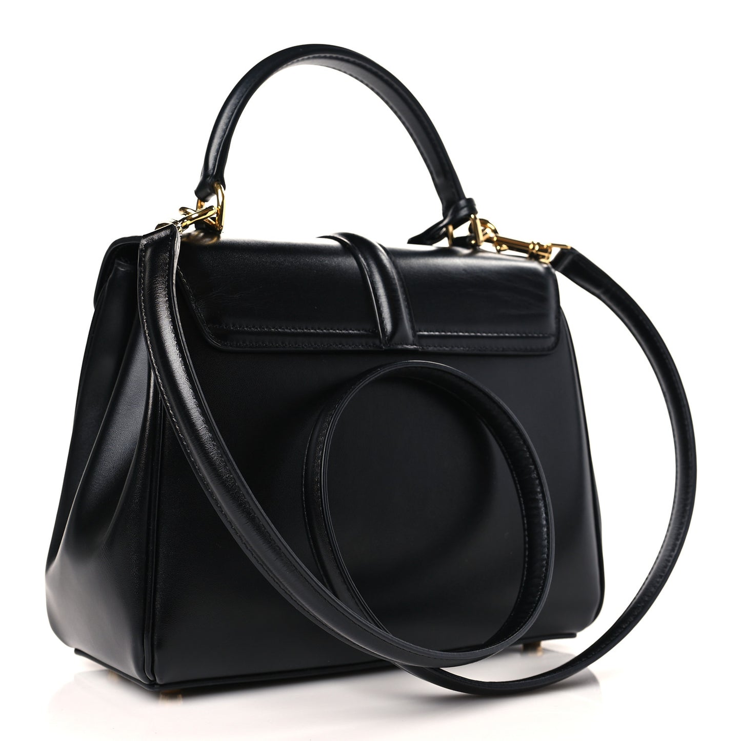 Satinated Calfskin Small 16 Top Handle Bag Black