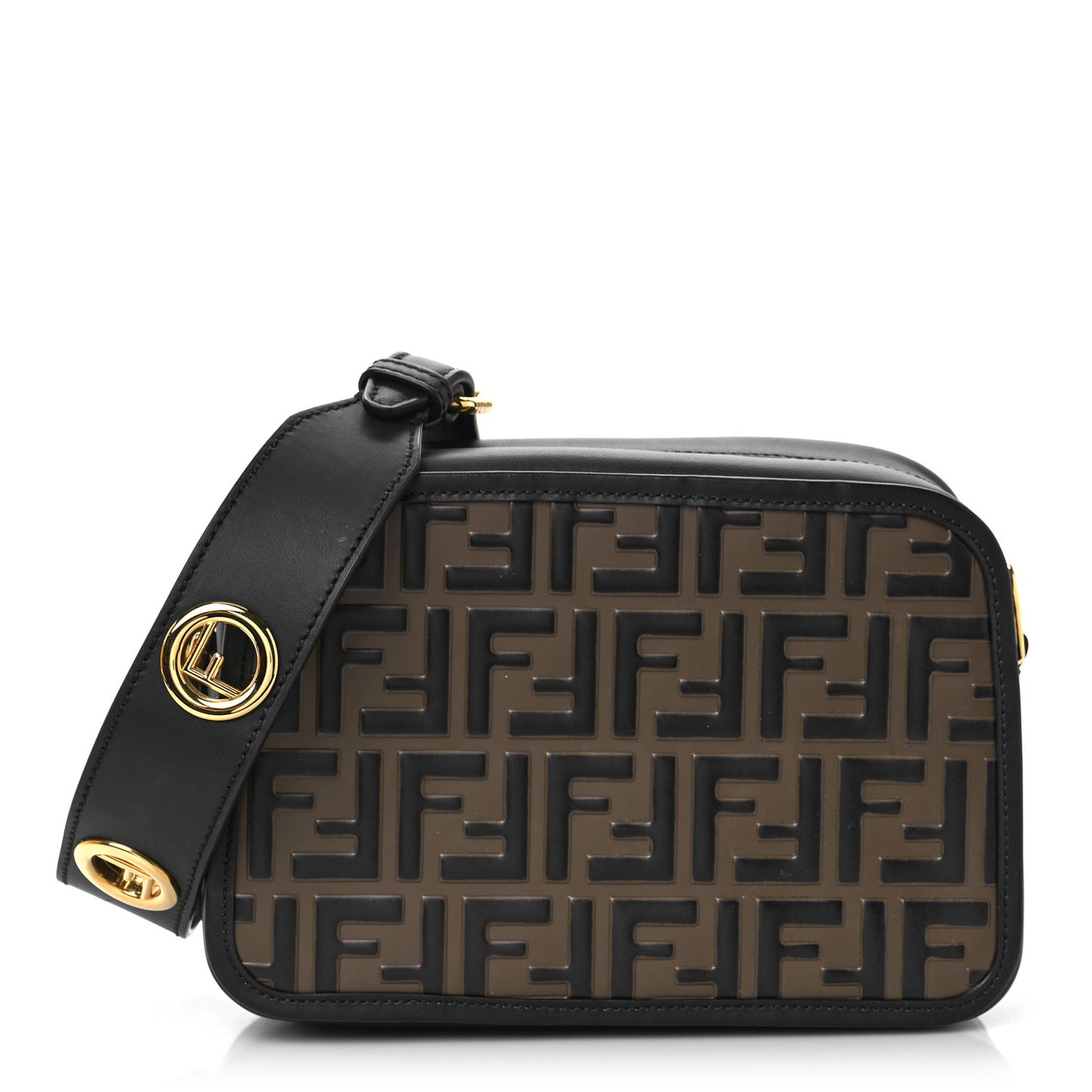 Vitello Century F is Fendi Bi-Color FF 1974 Embossed Camera Case Maya Black