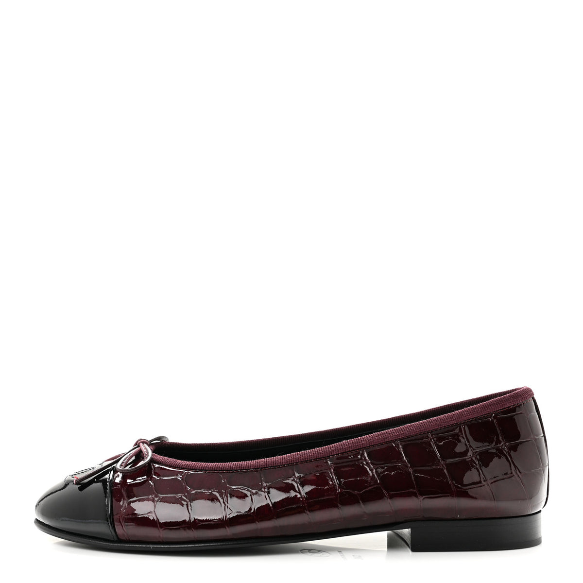 Chanel Patent Calfskin Crocodile Embossed Ballerina Flats 37 Dark Burgundy Black 1 of 10