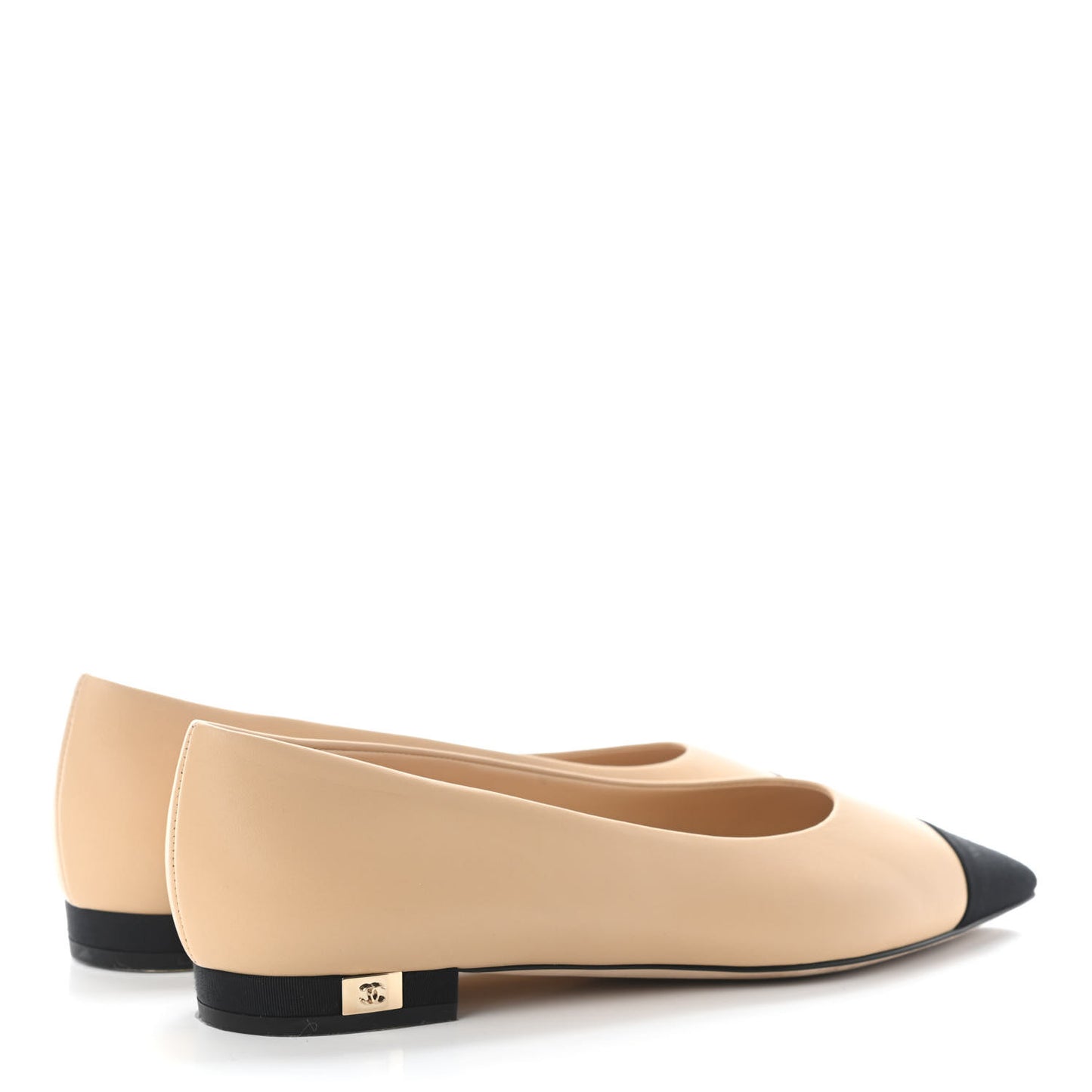 Lambskin Grosgrain Cap Toe Ballerina Flats 37.5 Beige Black