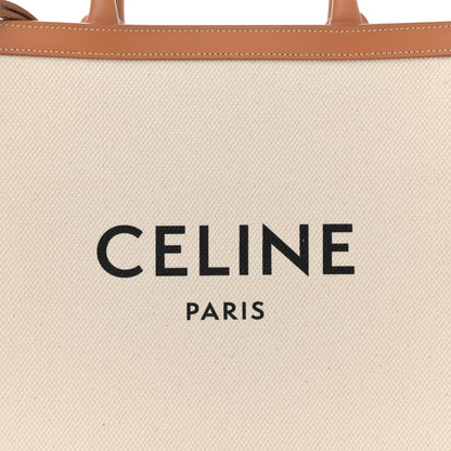 Celine Canvas Calfskin Logo Print Small Vertical Cabas Natural Tan 8 of 11