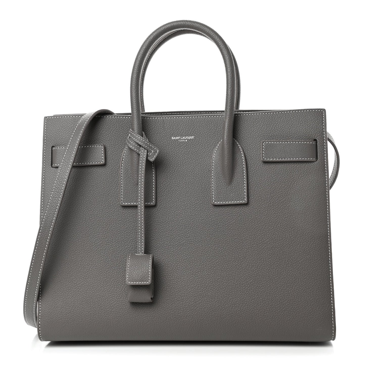 Grained Calfskin Topstitch Small Sac De Jour Grey