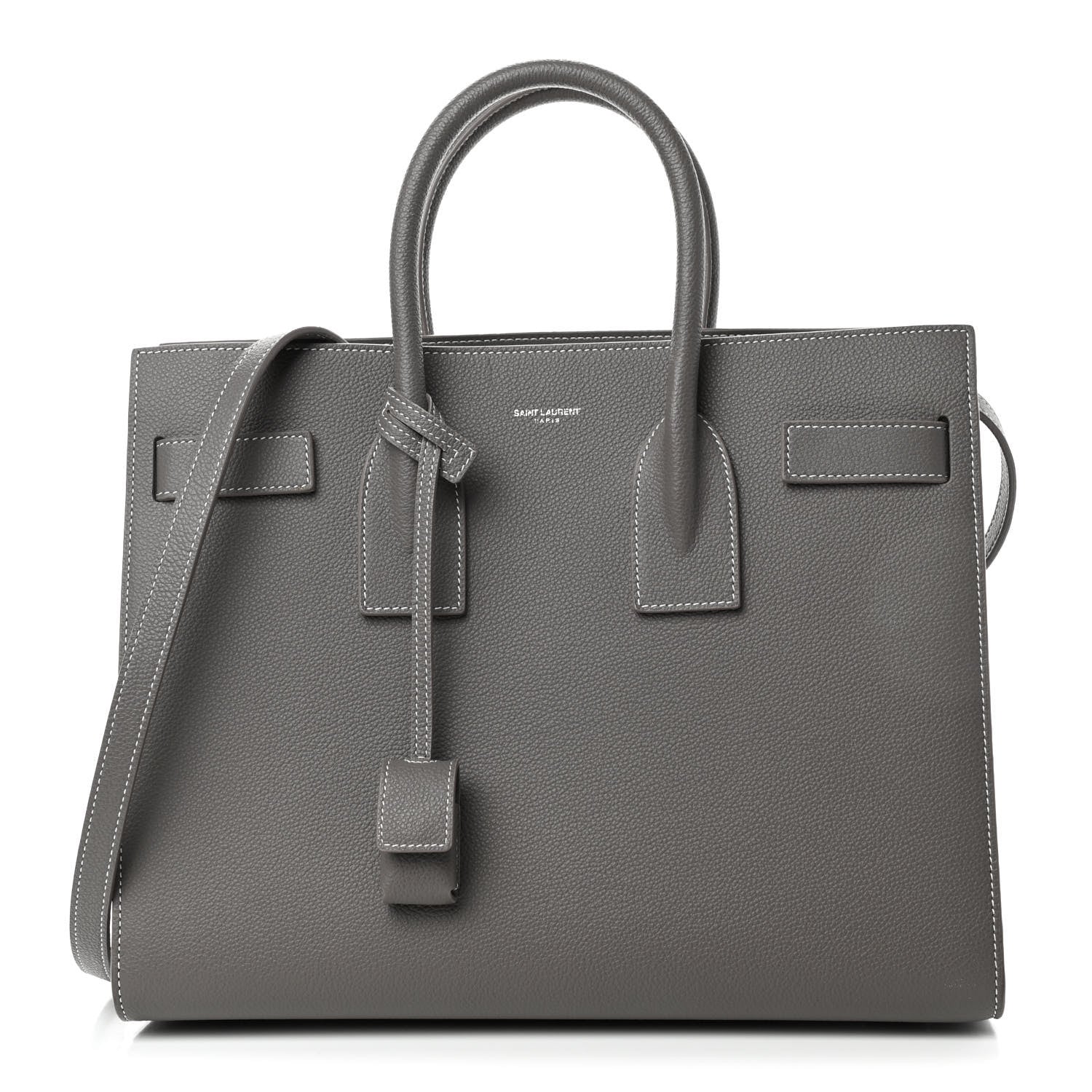 Saint Laurent Grained Calfskin Topstitch Small Sac De Jour Grey 1 of 4