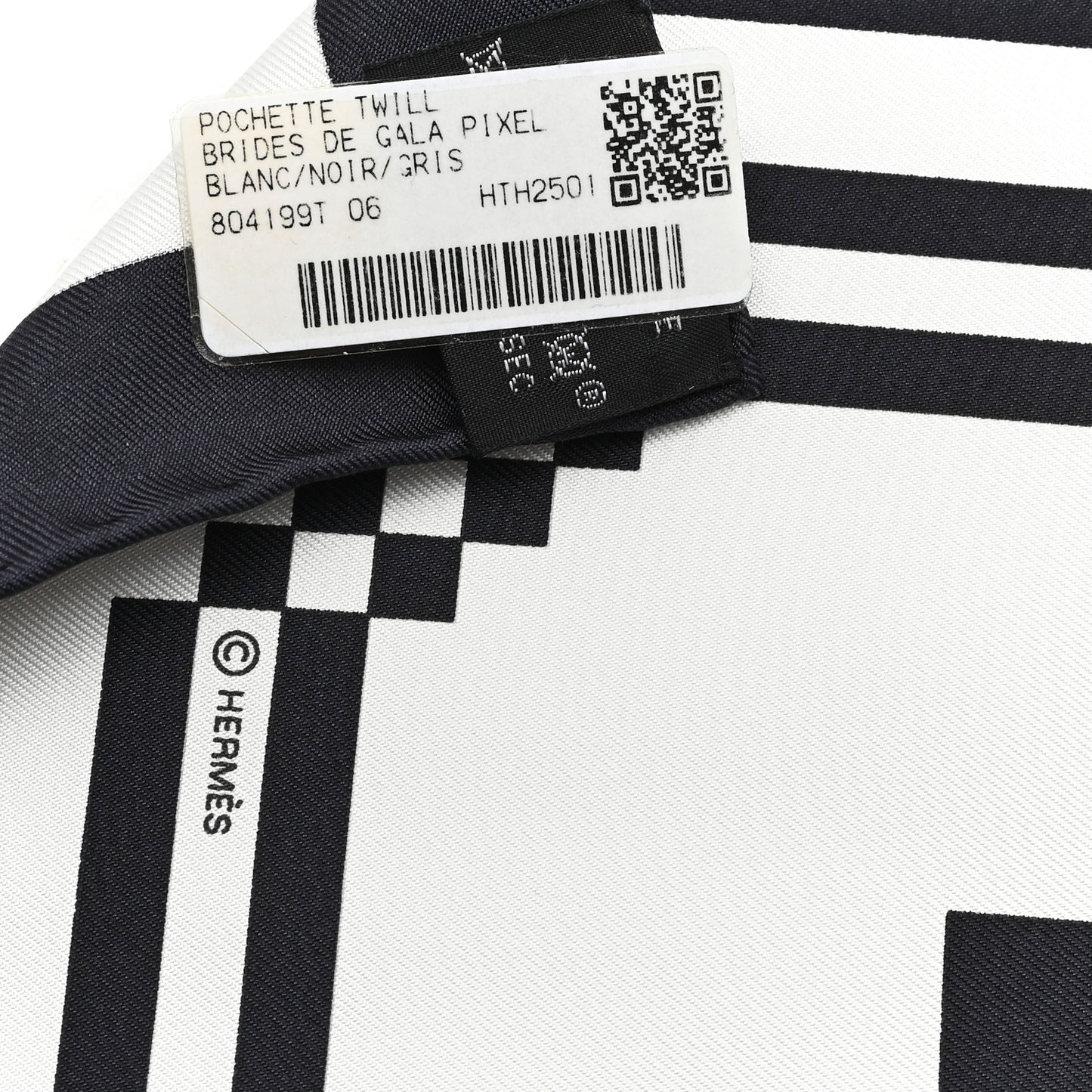 Silk Brides De Gala Pixel Pocket Square Scarf 45 White Black Gris