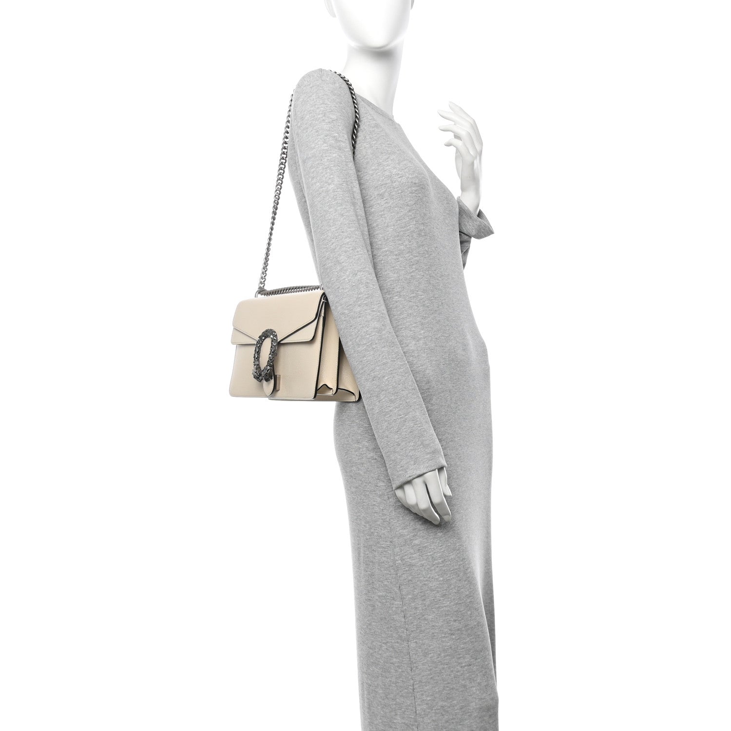 Gucci Textured Calfskin Crystal Small Dionysus Shoulder Bag Mystic White 3 of 29