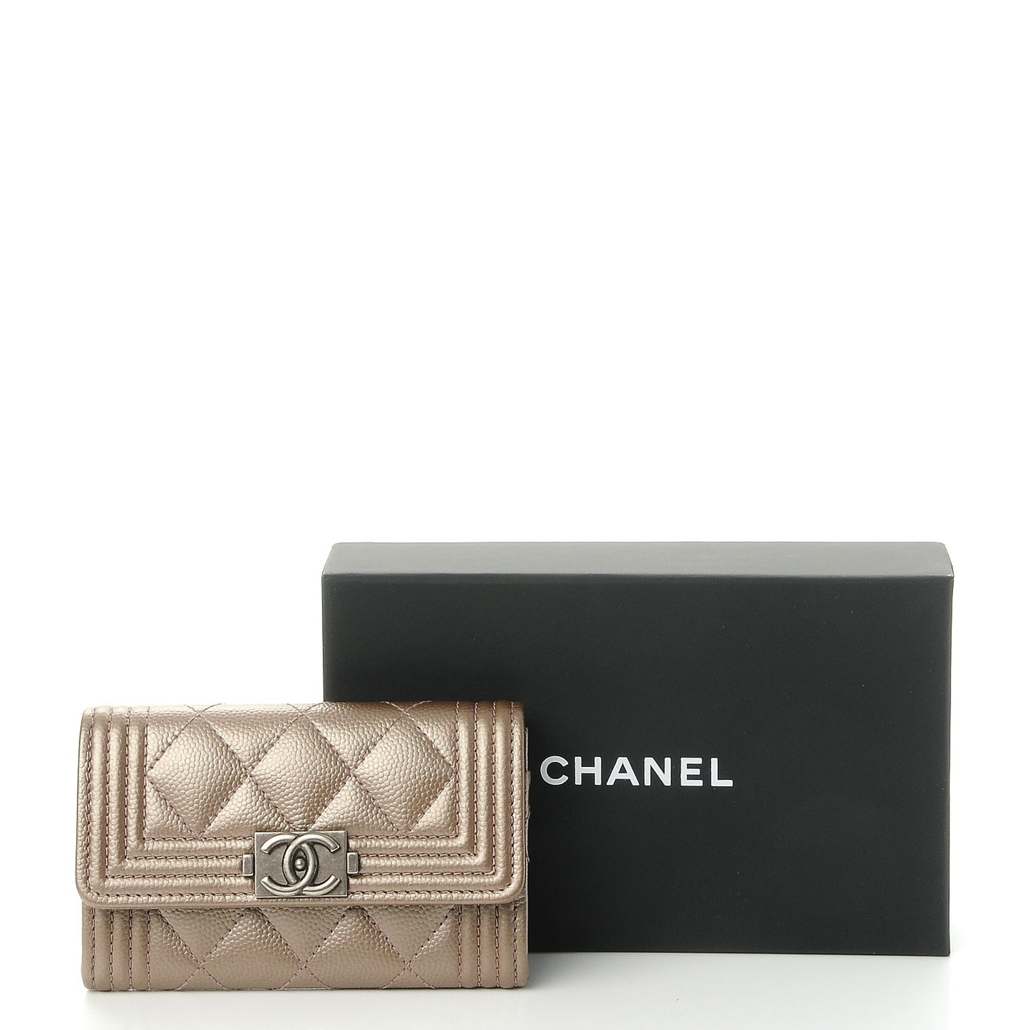 Metallic Caviar Quilted Boy Card Holder Wallet Copper