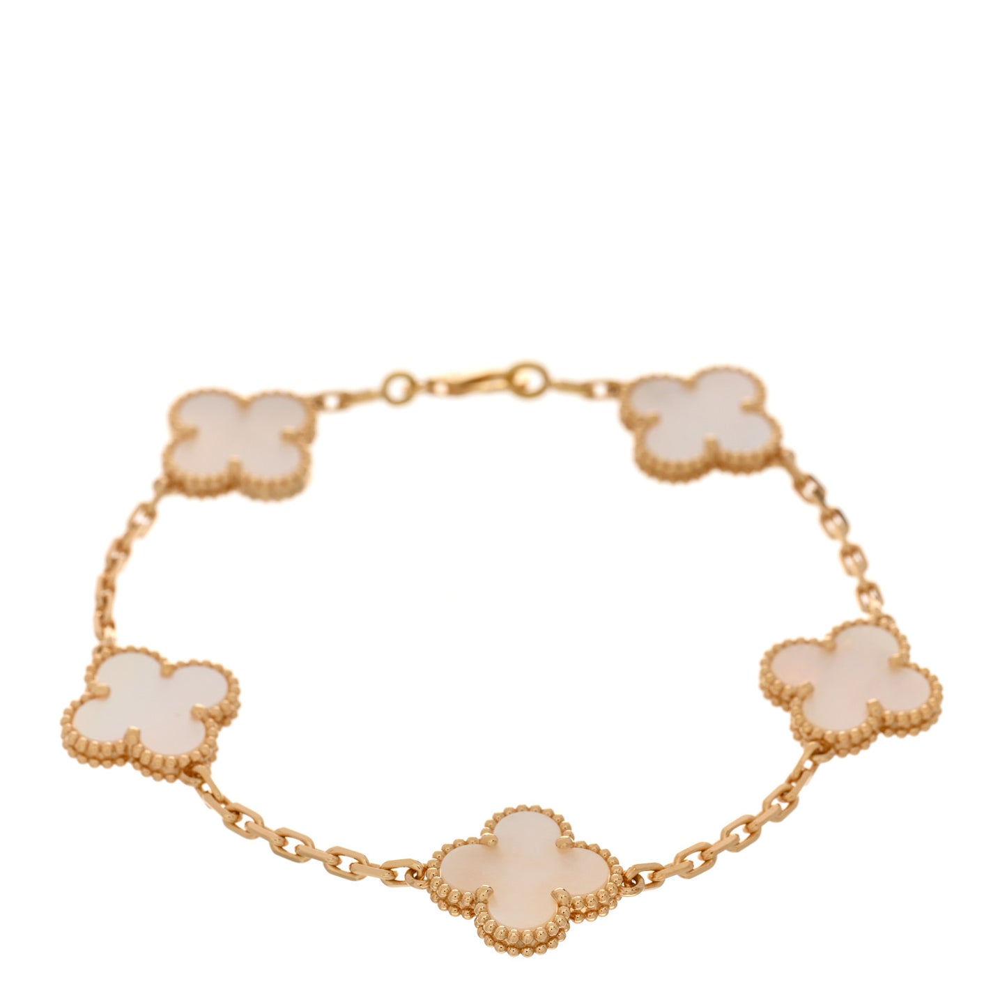 18K Yellow Gold Mother of Pearl 5 Motifs Vintage Alhambra Bracelet