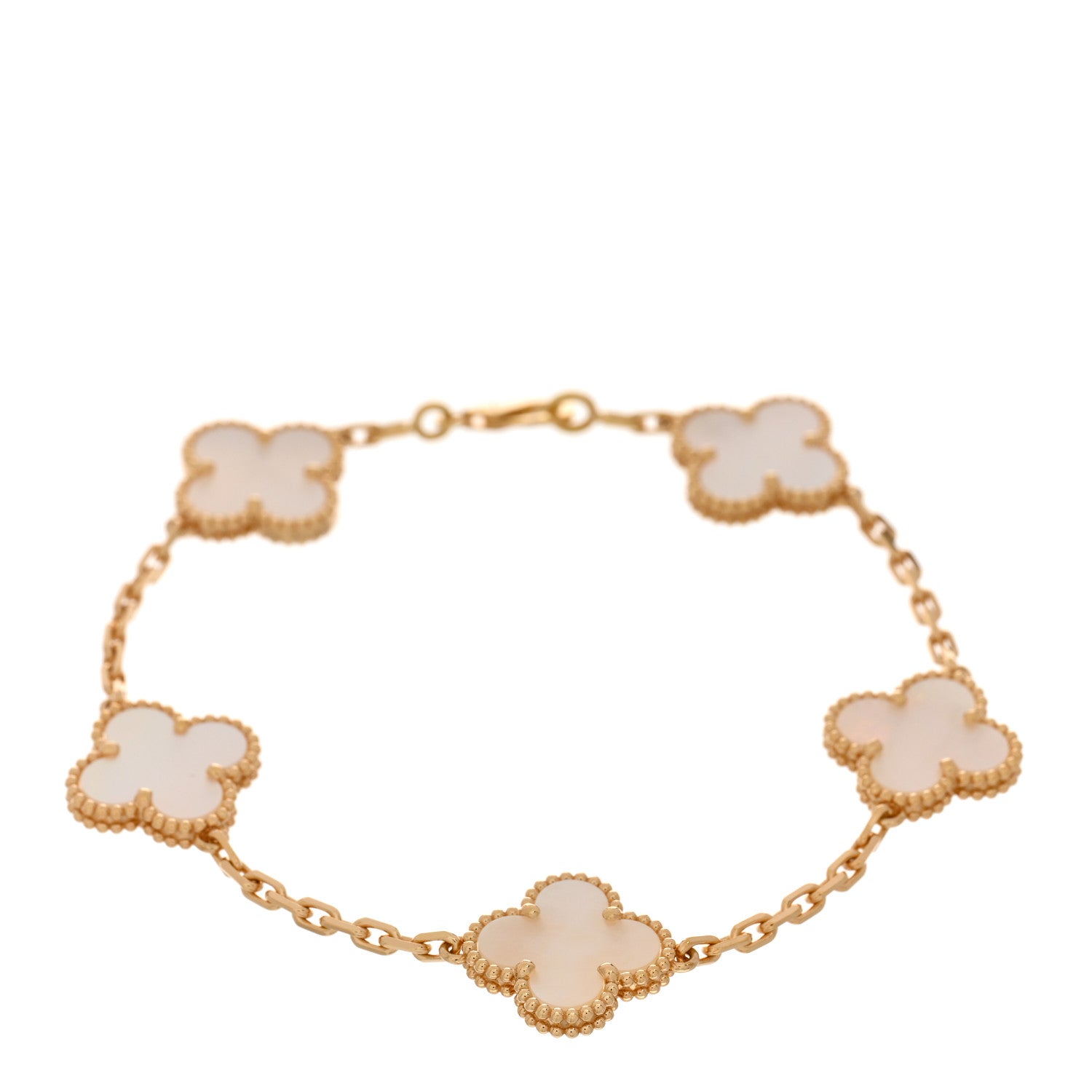 Van Cleef & Arpels 18K Yellow Gold Mother of Pearl 5 Motifs Vintage Alhambra Bracelet 1 of 5