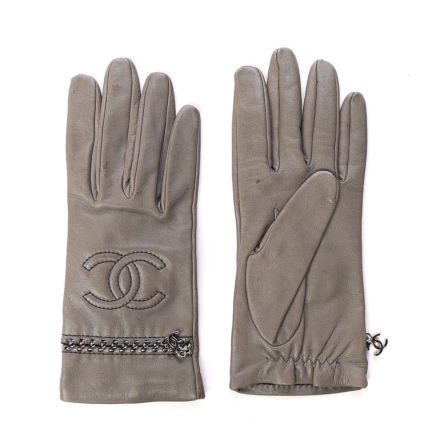 Chanel Lambskin Chain CC Gloves 7.5 Grey 1 of 6