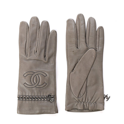 Chanel Lambskin Chain CC Gloves 7.5 Grey 1 of 6