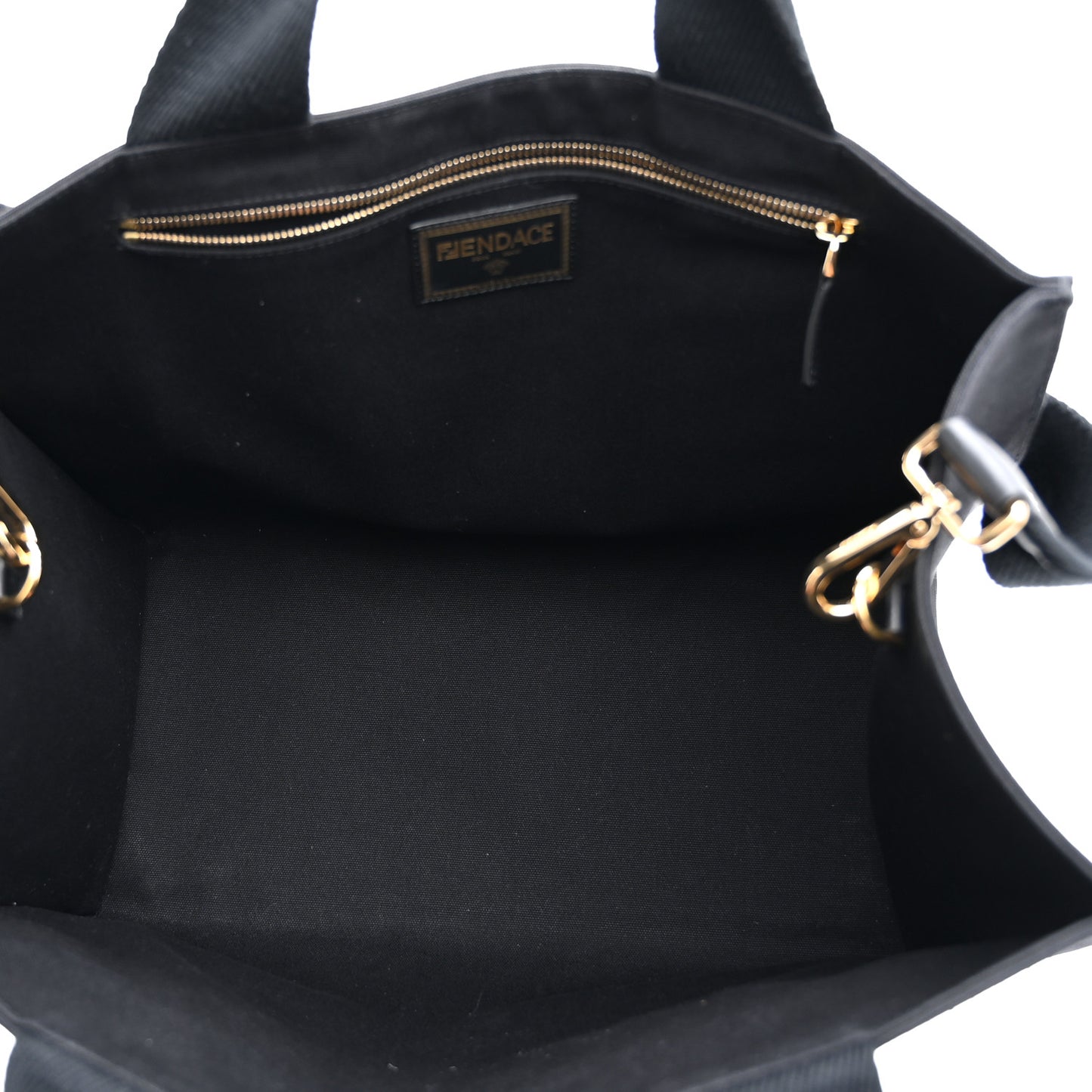 X VERSACE Cotton Canvas Cuoio Romano Fendace Logo Embroidered Signature Shopping Tote Black Gold