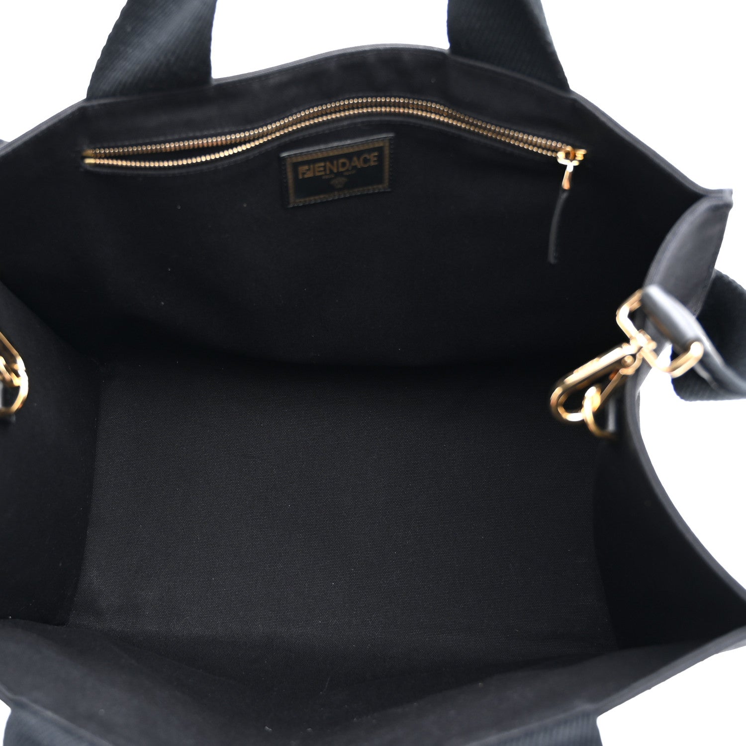 Fendi X VERSACE Cotton Canvas Cuoio Romano Fendace Logo Embroidered Signature Shopping Tote Black Gold 5 of 11