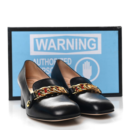 Gucci Malaga Kid Sylvie Web Chain Mid Heel Loafers 35 Black 9 of 9