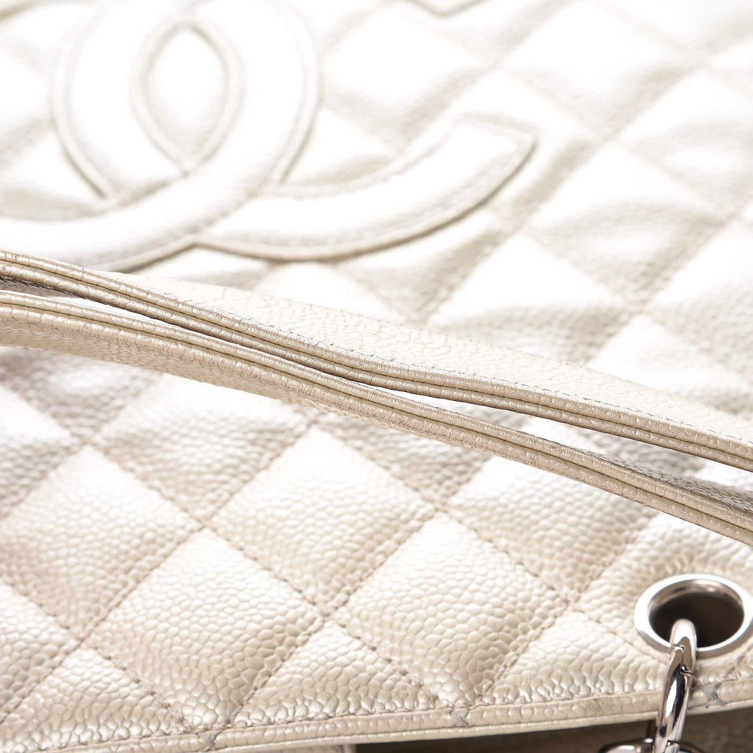 Chanel Metallic Caviar Quilted Petit Shopping Tote PST Pearl 33 of 34