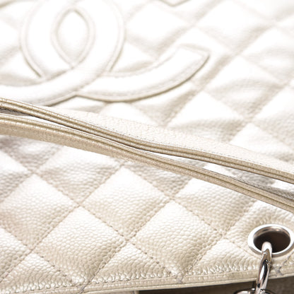 Chanel Metallic Caviar Quilted Petit Shopping Tote PST Pearl 33 of 34