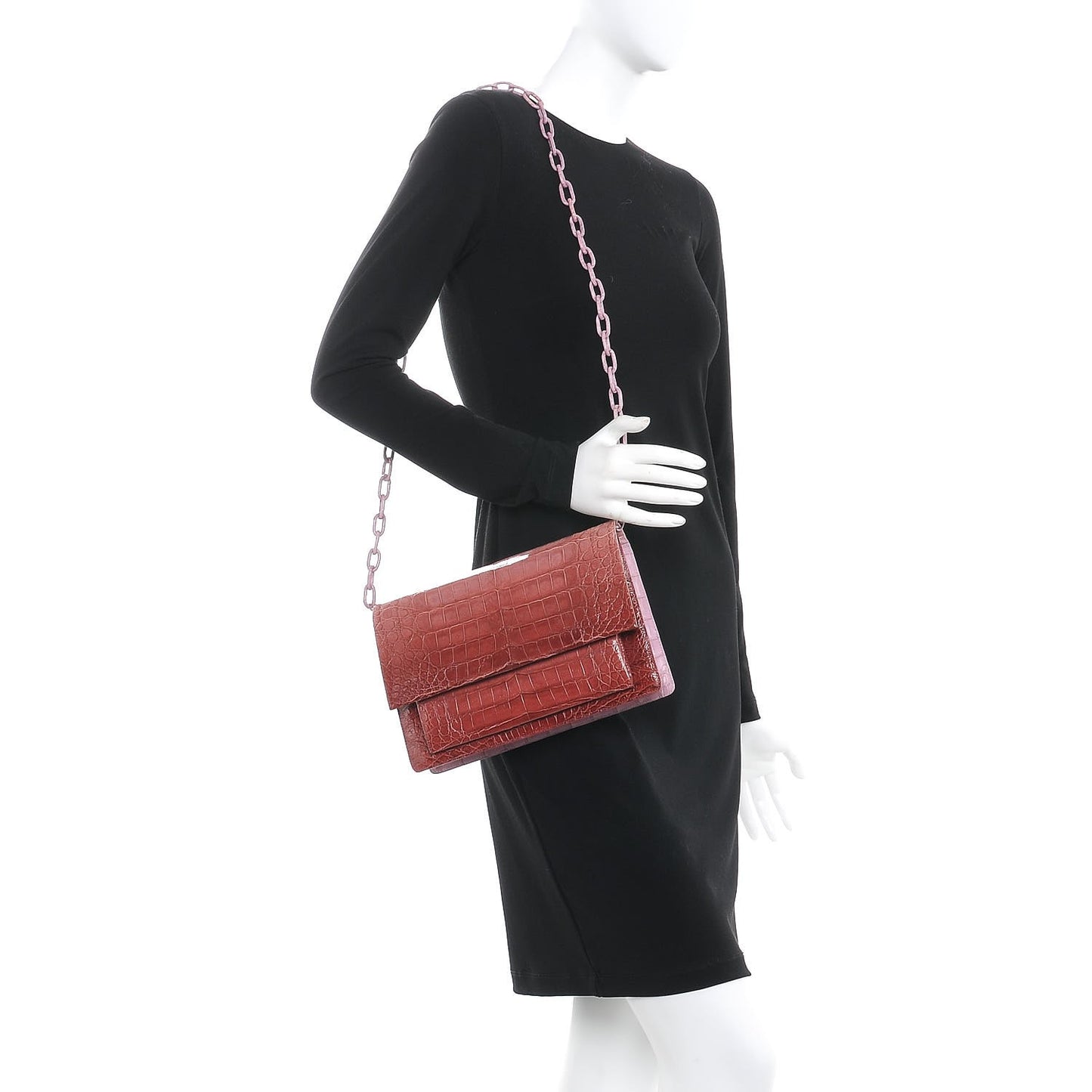 Crocodile Bi-Color Shoulder Bag Pink