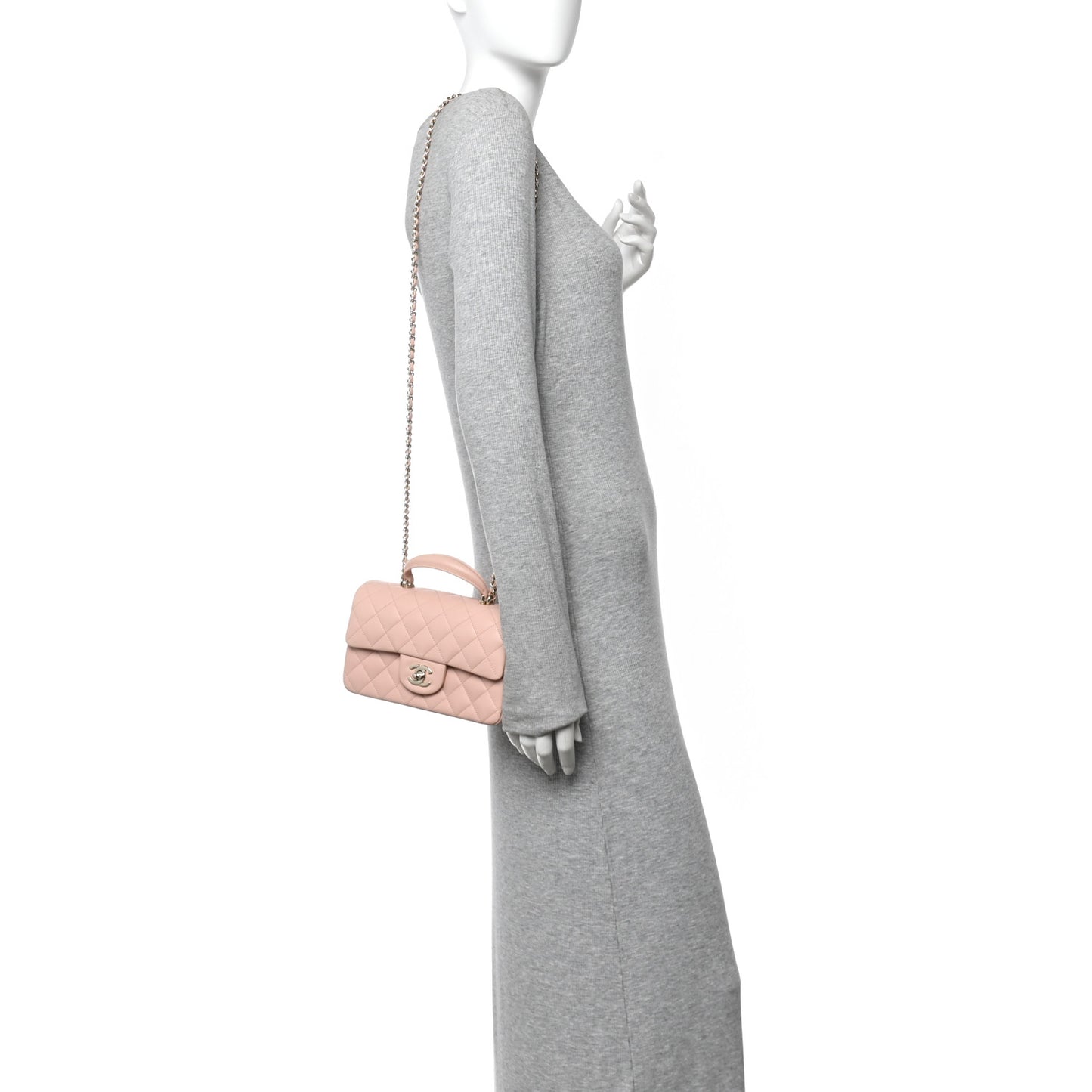 Lambskin Quilted Mini Top Handle Rectangular Flap Light Pink