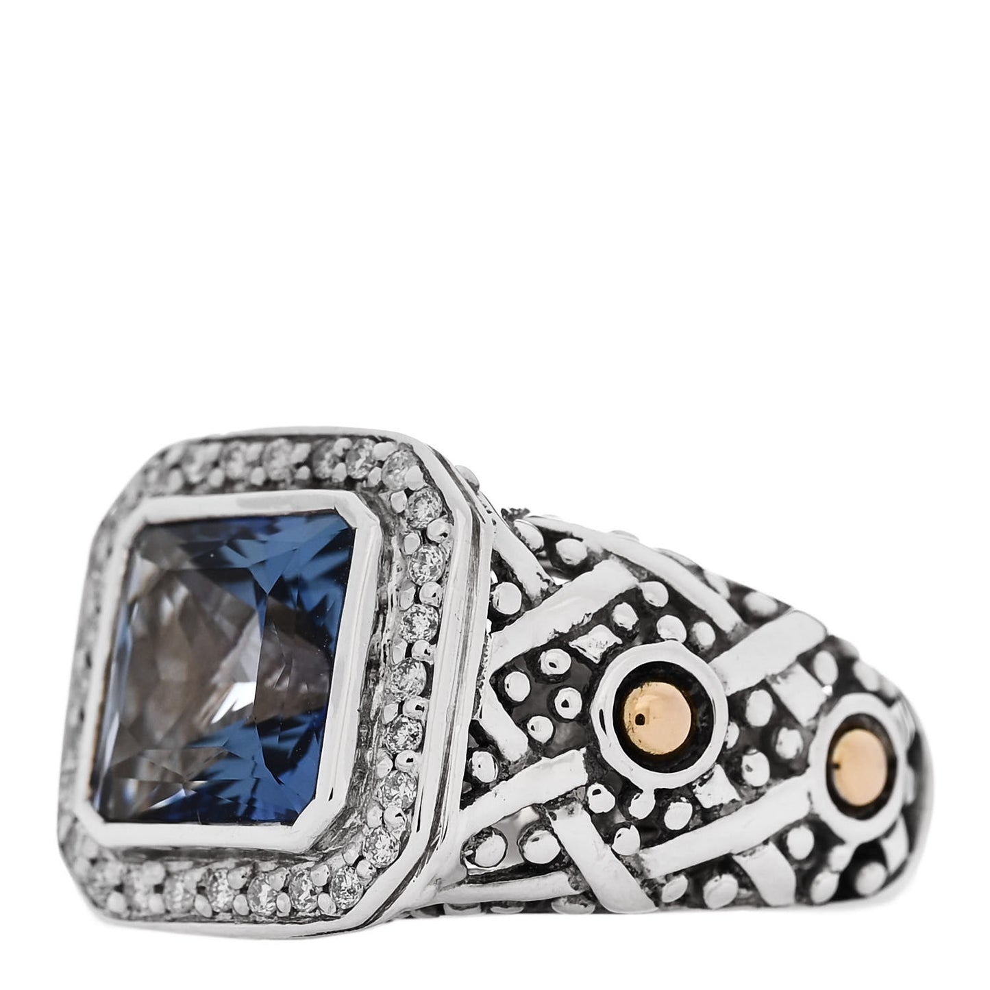 Sterling Silver 18K Yellow Gold Diamond Blue Topaz Batu Sari Ring 51 5.75