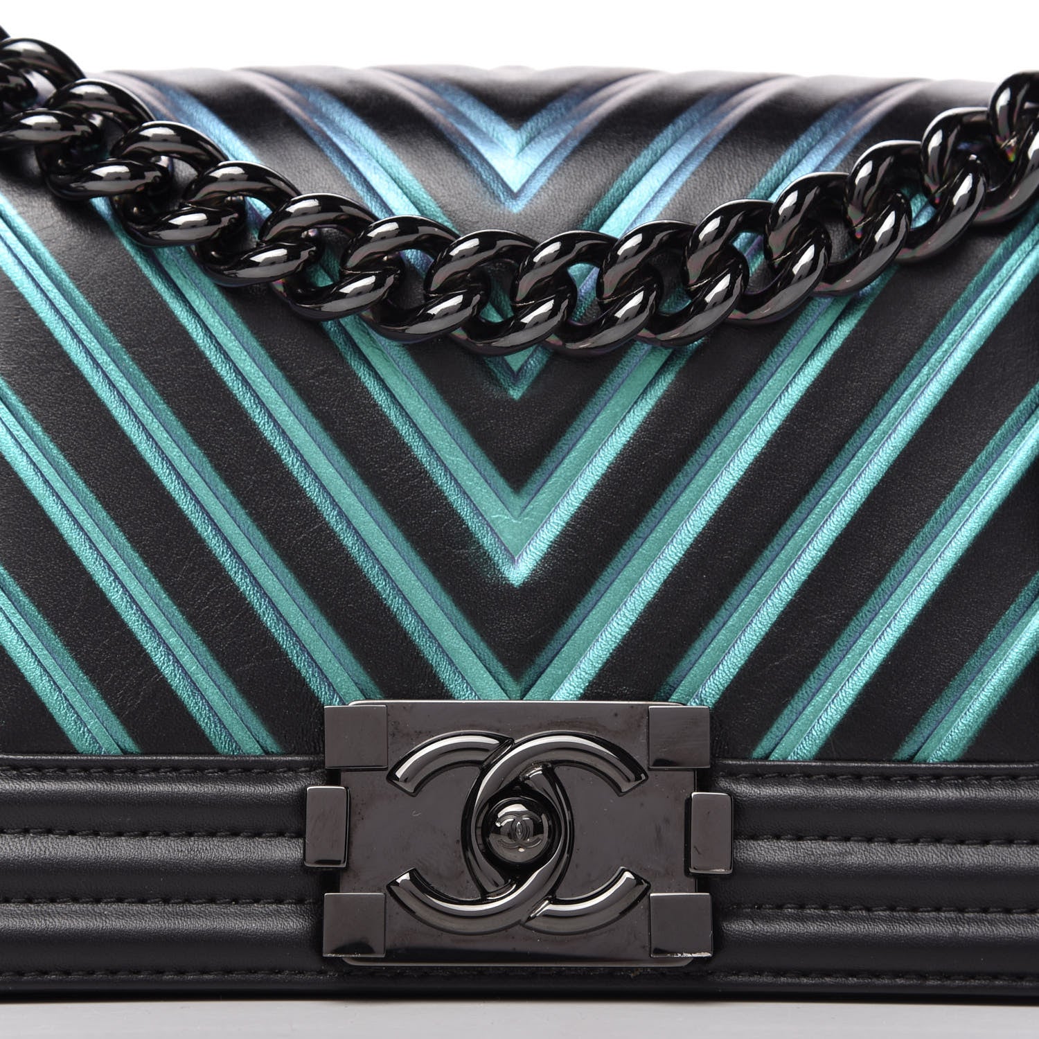 Chanel Calfskin Painted Chevron Embossed Small Boy Flap Black 10 of 10