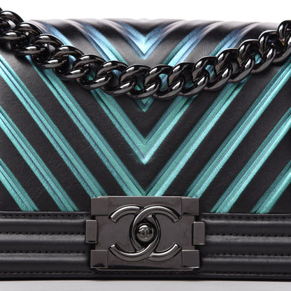 Chanel Calfskin Painted Chevron Embossed Small Boy Flap Black 10 of 10