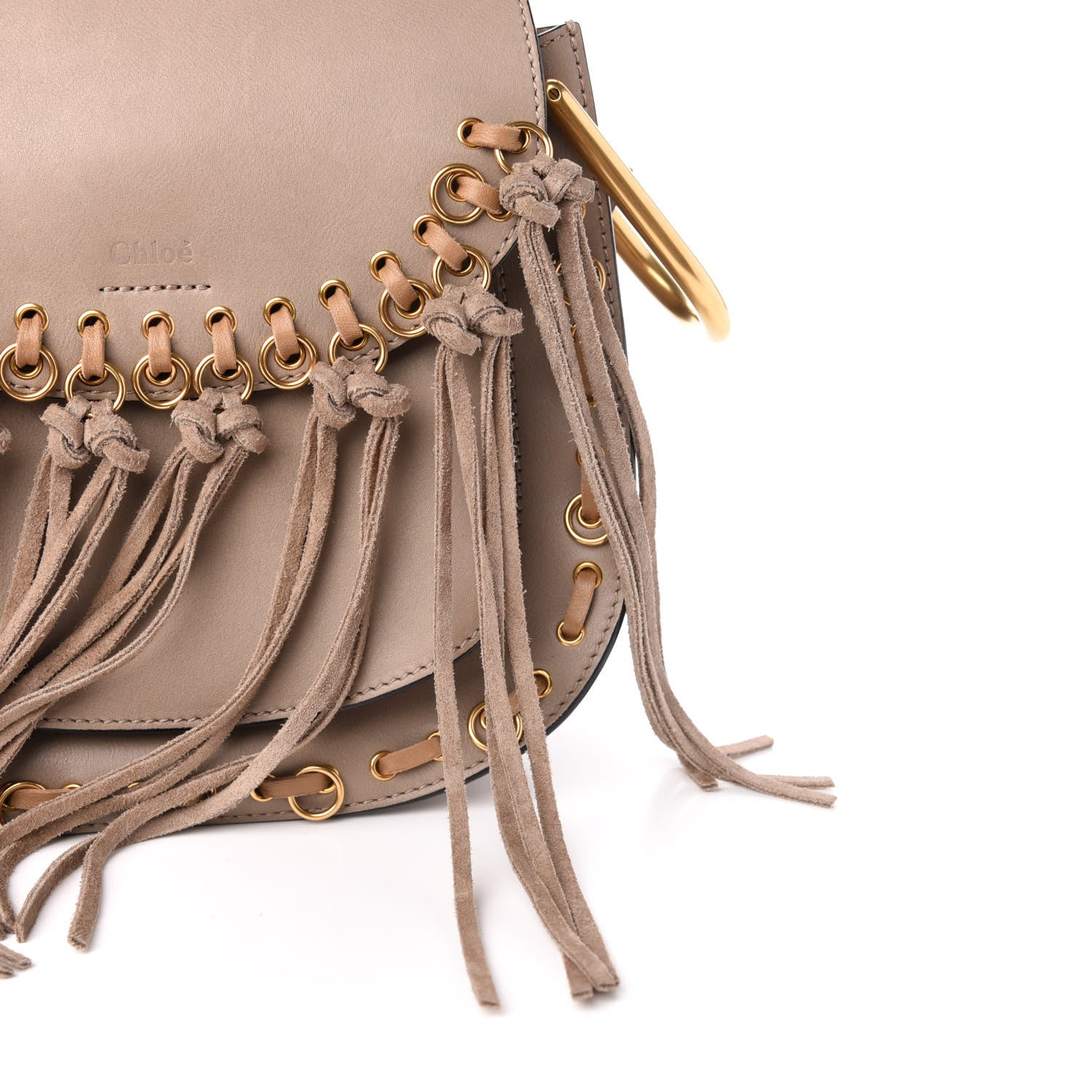 Chloe Calfskin Suede Small Hudson Fringe Shoulder Bag Motty Grey 11 of 12
