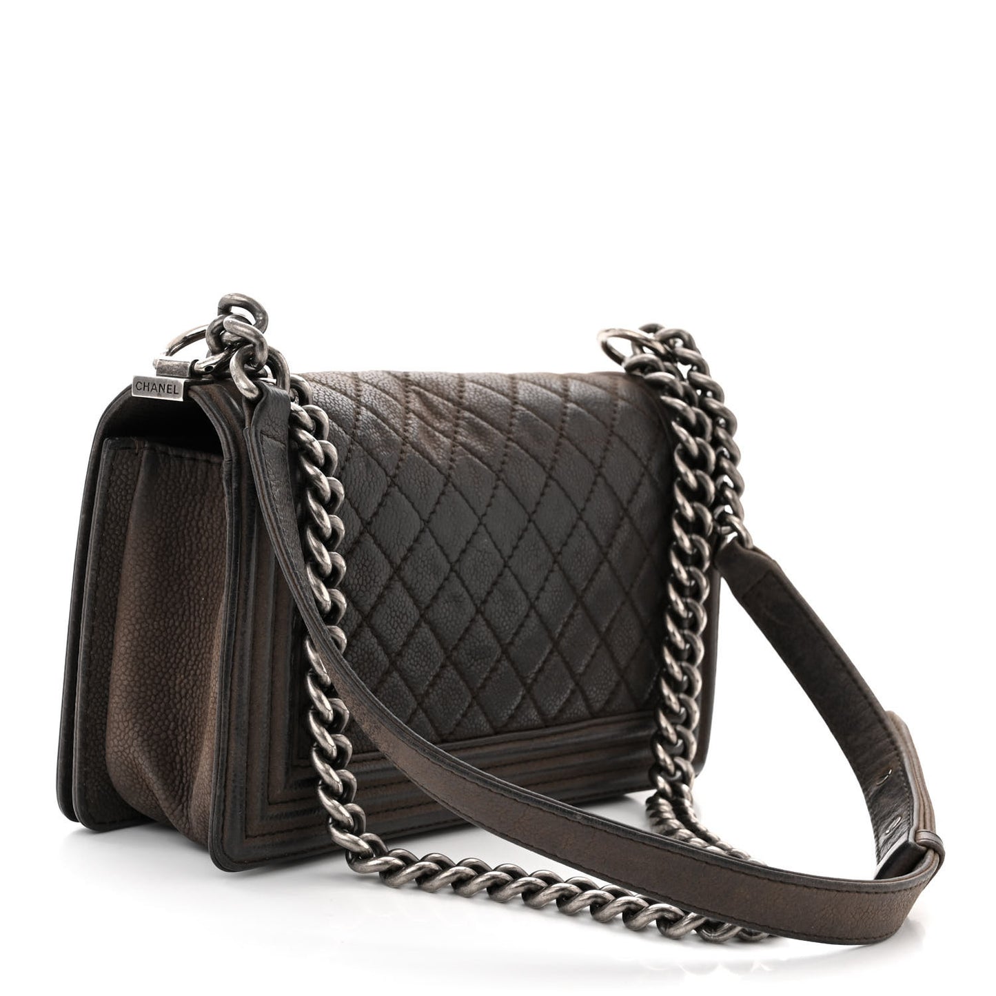 Iridescent Caviar Quilted Medium Boy Flap Dark Grey