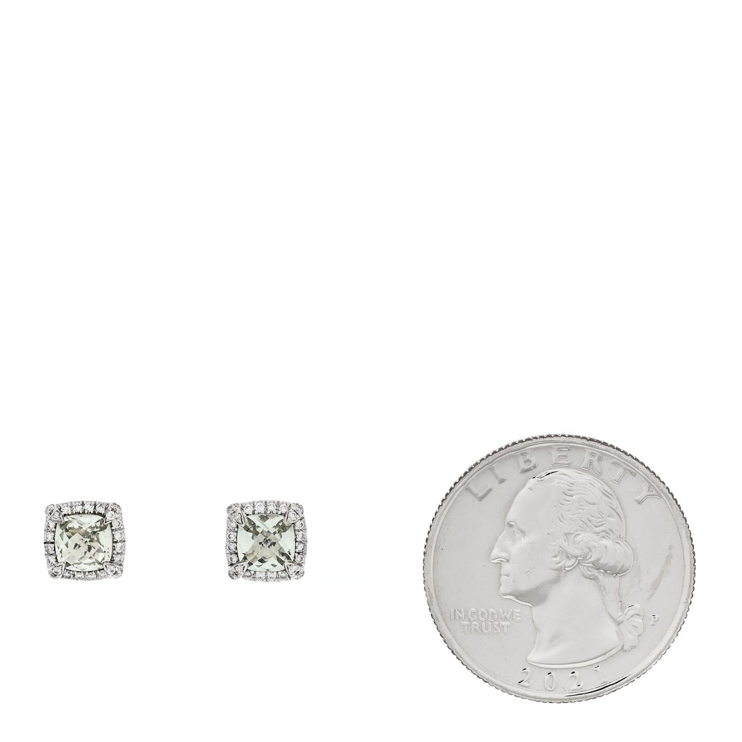 Sterling Silver Diamond Prasiolite Petite Chatelaine Pave Bezel Stud Earrings